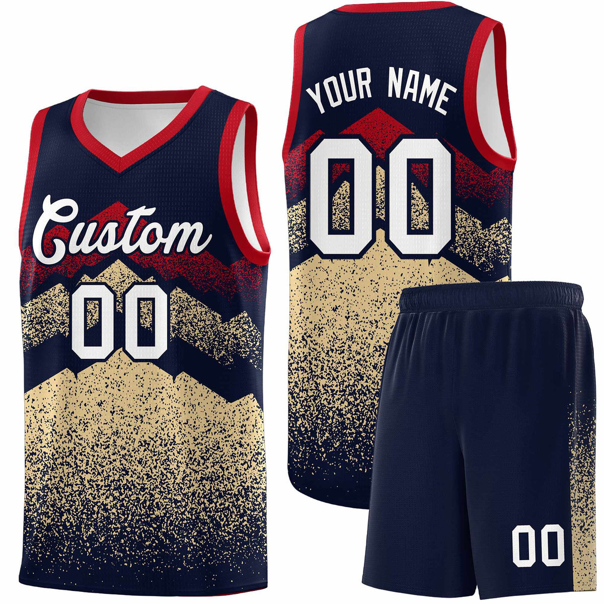 Personalized Youth Basketball Jerseys   Navy Khaki Gradient Mountain Design Uniforms