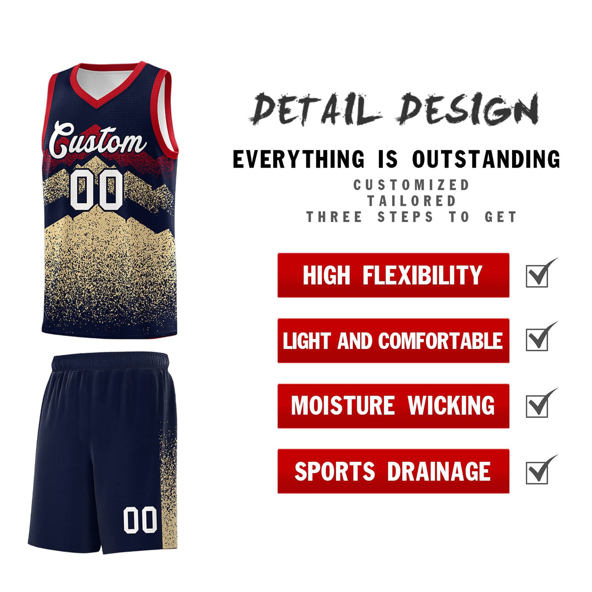 Personalized Youth Basketball Jerseys   Navy Khaki Gradient Mountain Design Uniforms