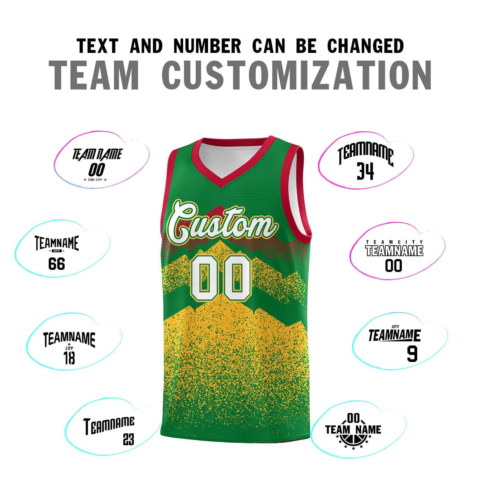 Custom Youth Basketball Jerseys Kelly Green Gold Gradient Mountain Design Uniforms