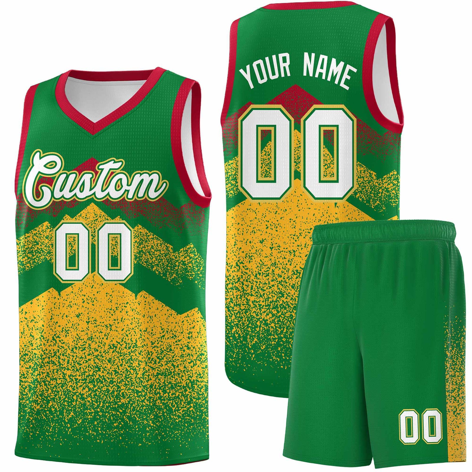 Custom Youth Basketball Jerseys Kelly Green Gold Gradient Mountain Design Uniforms