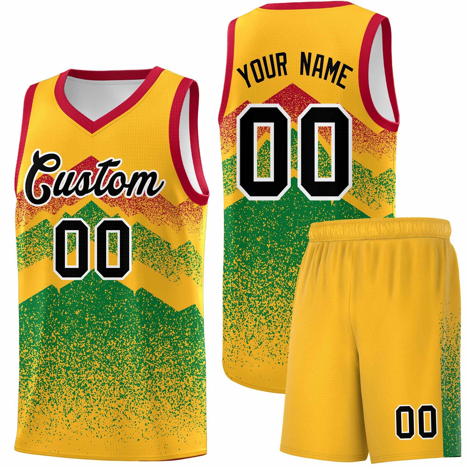 Personalized Youth Basketball Jerseys   Gold Kelly Green Gradient Mountain Design Uniforms