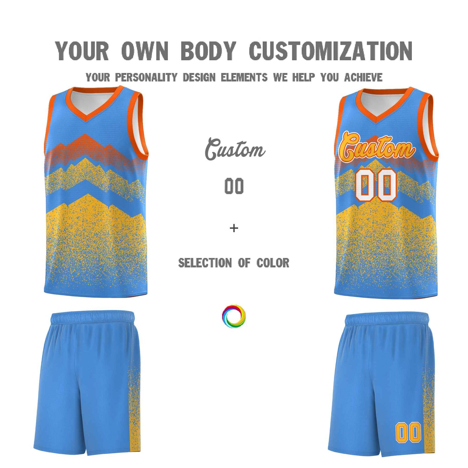 Personalized Youth Basketball Jerseys   Powder Blue Khaki Gradient Mountain Design Uniforms