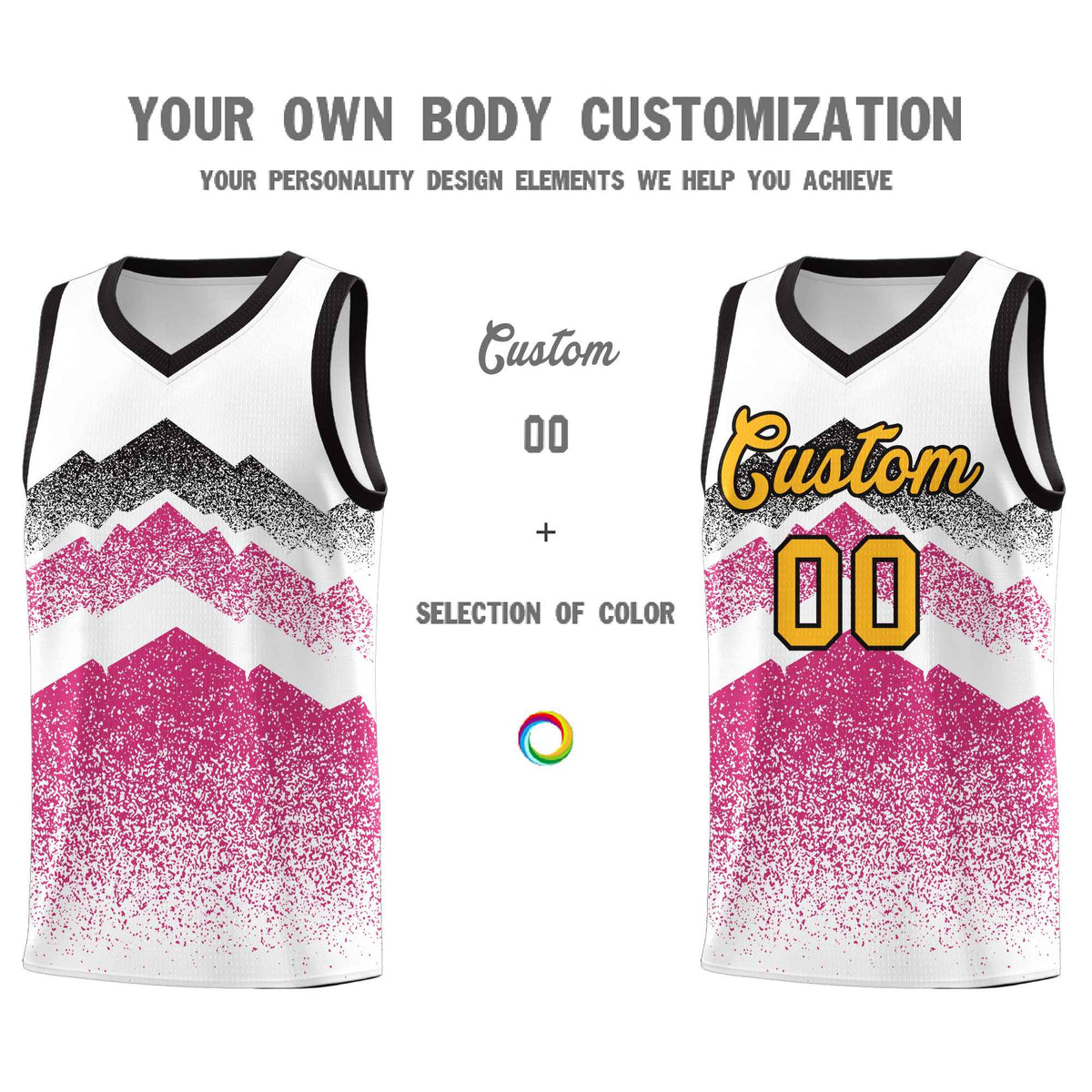 Personalized Youth Basketball Jerseys   White Rose Red Gradient Mountain Design Uniforms