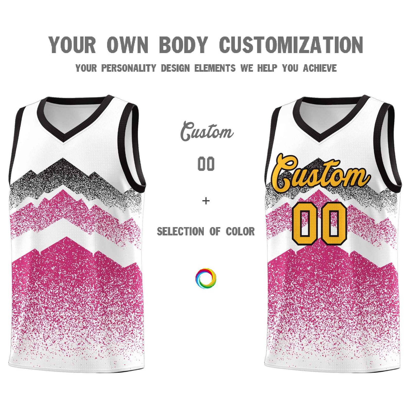 Personalized Youth Basketball Jerseys   White Rose Red Gradient Mountain Design Uniforms