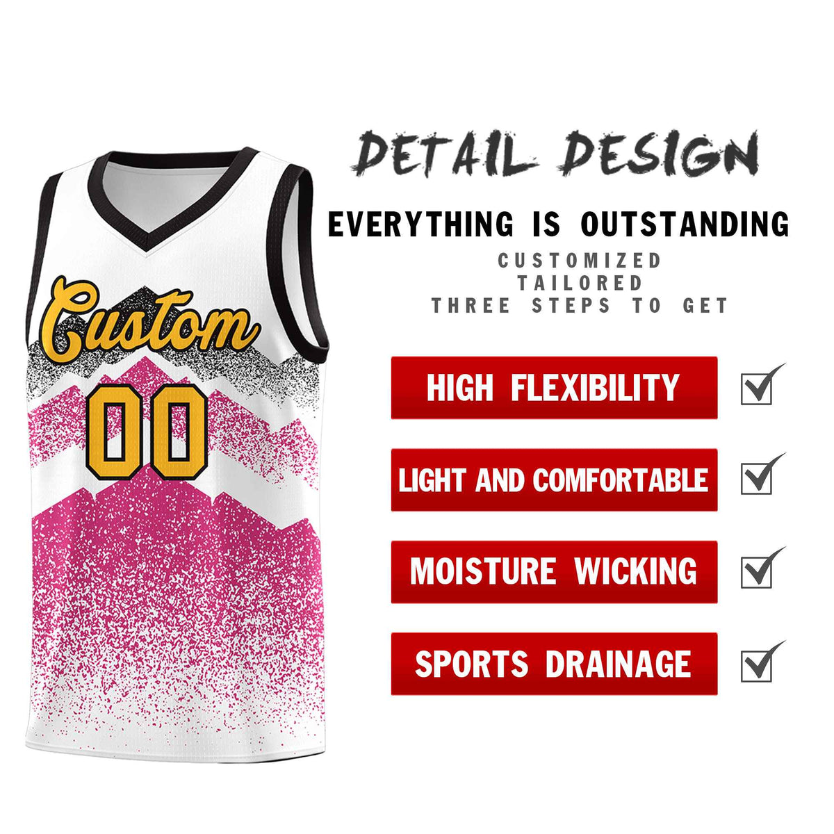 Personalized Youth Basketball Jerseys   White Rose Red Gradient Mountain Design Uniforms