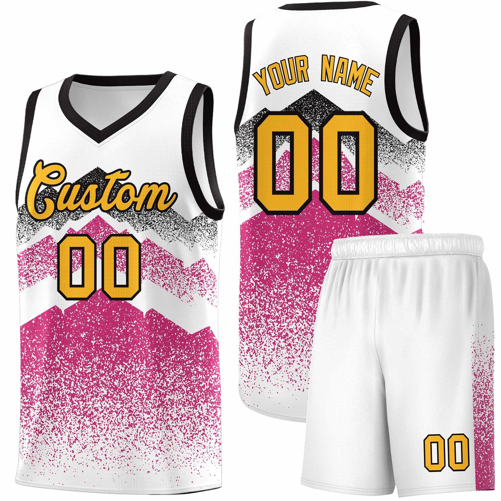 Personalized Youth Basketball Jerseys   White Rose Red Gradient Mountain Design Uniforms