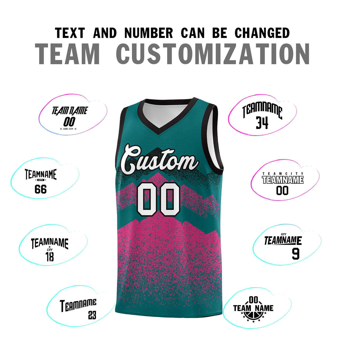 Custom Youth Basketball Jerseys Midnight Green Pink Gradient Mountain Design Uniforms