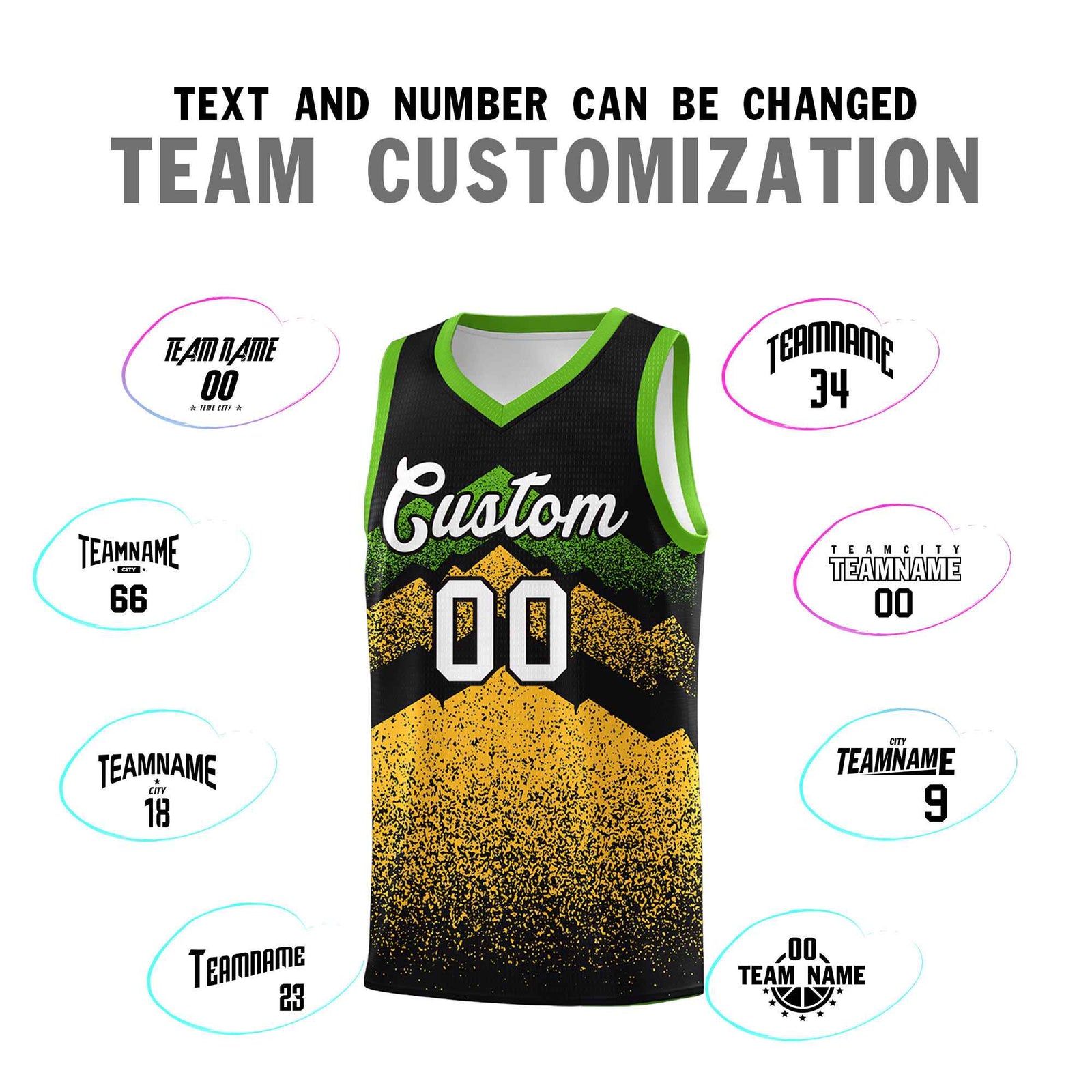 Personalized Youth Basketball Jerseys   Black Gold Gradient Mountain Design Uniforms