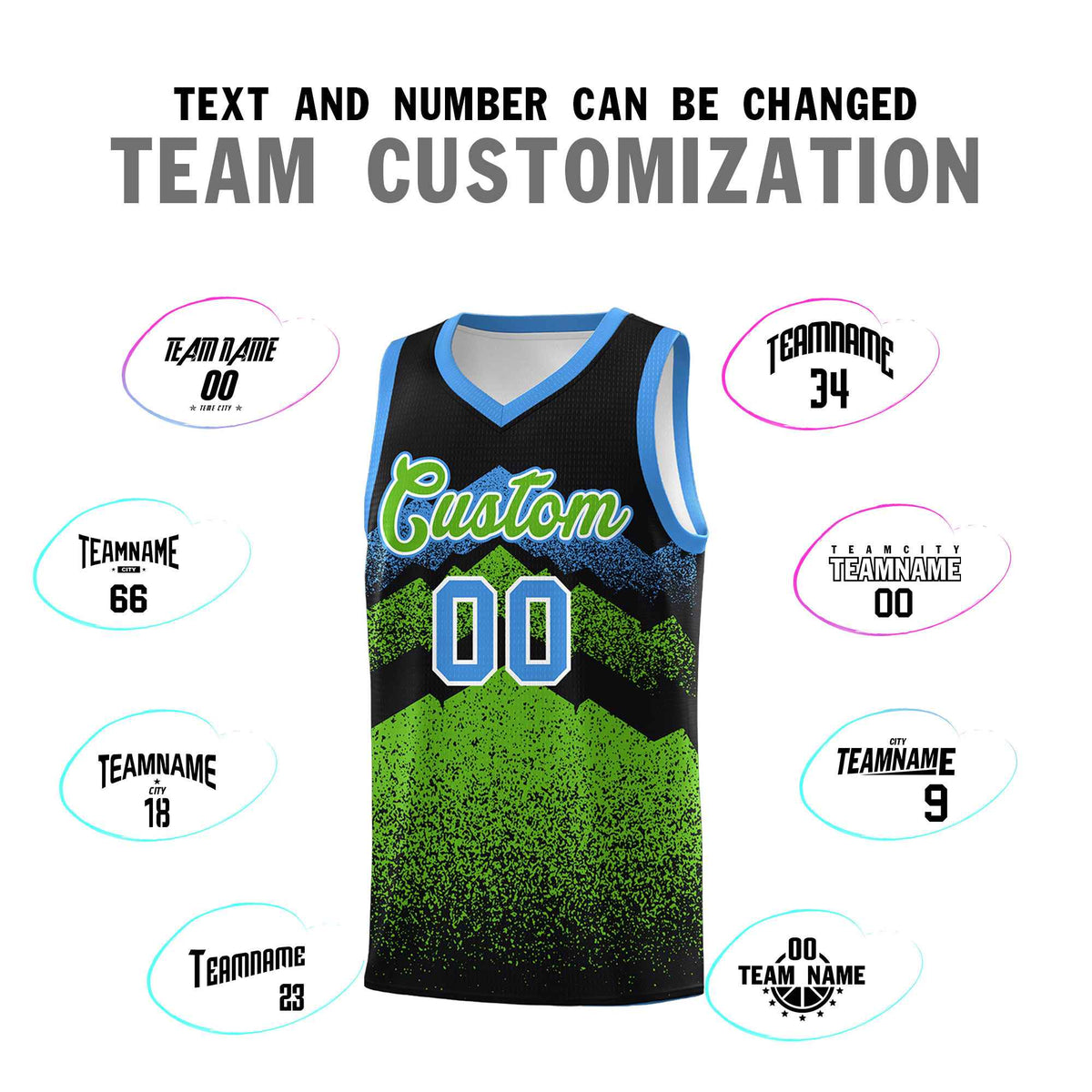 Personalized Youth Basketball Jerseys   Black Green Gradient Mountain Design Uniforms