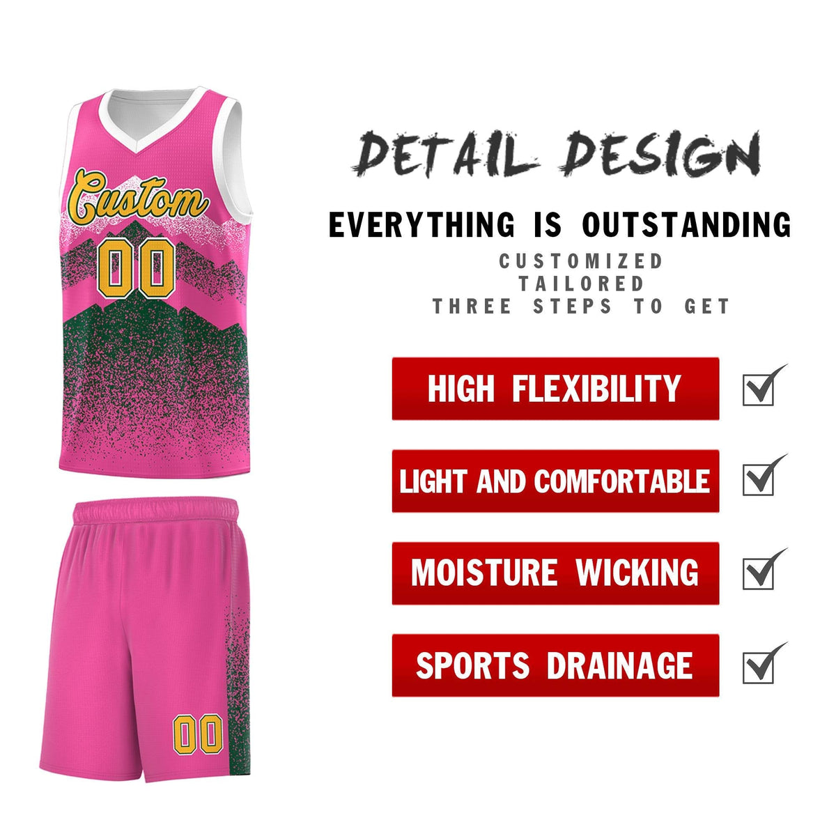 Personalized Youth Basketball Jerseys   Pink Green Gradient Mountain Design Uniforms