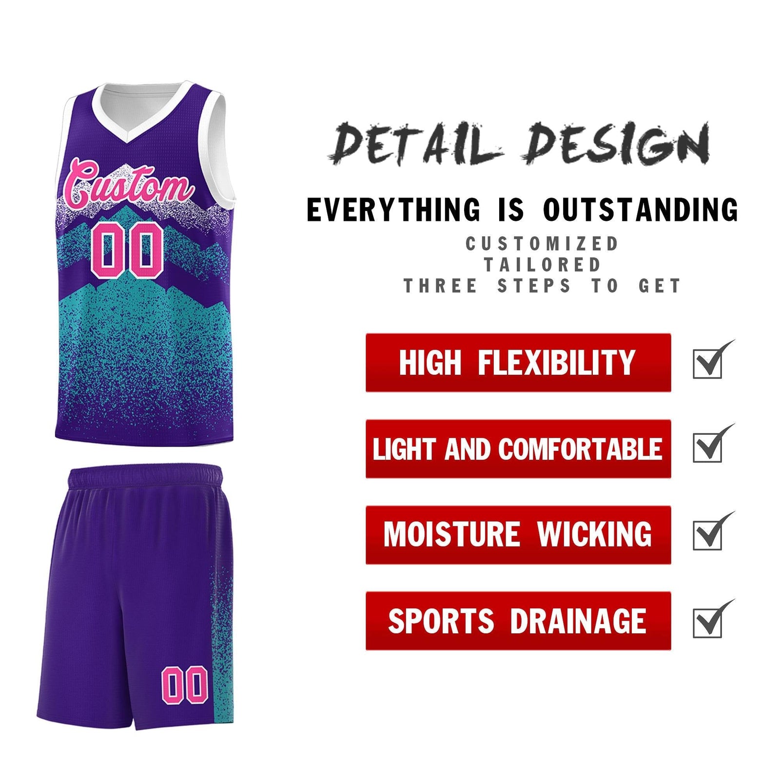 Personalized Youth Basketball Jerseys   Purple Aqua Gradient Mountain Design Uniforms