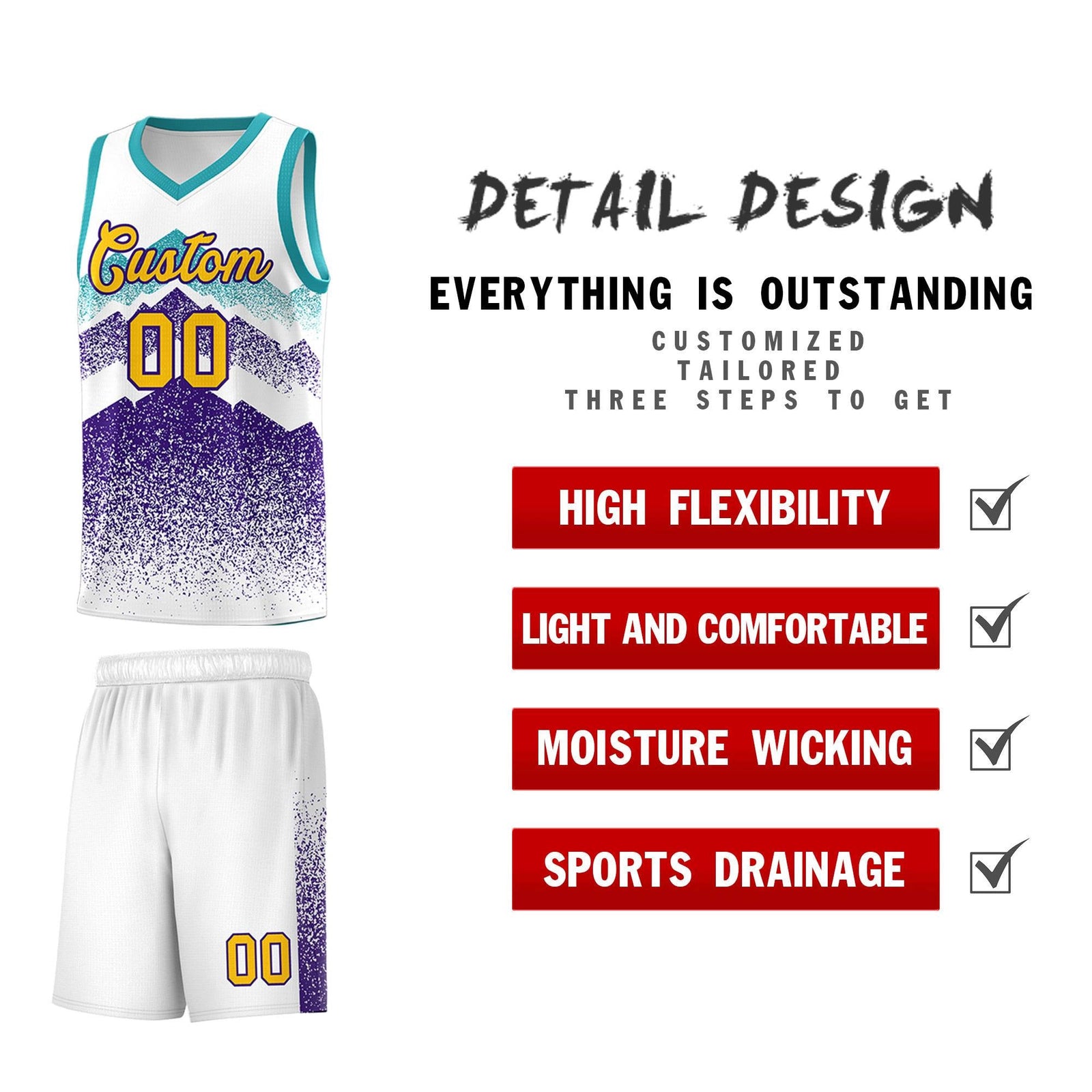 Custom Youth Basketball Jerseys White Purple Gradient Mountain Design Uniforms