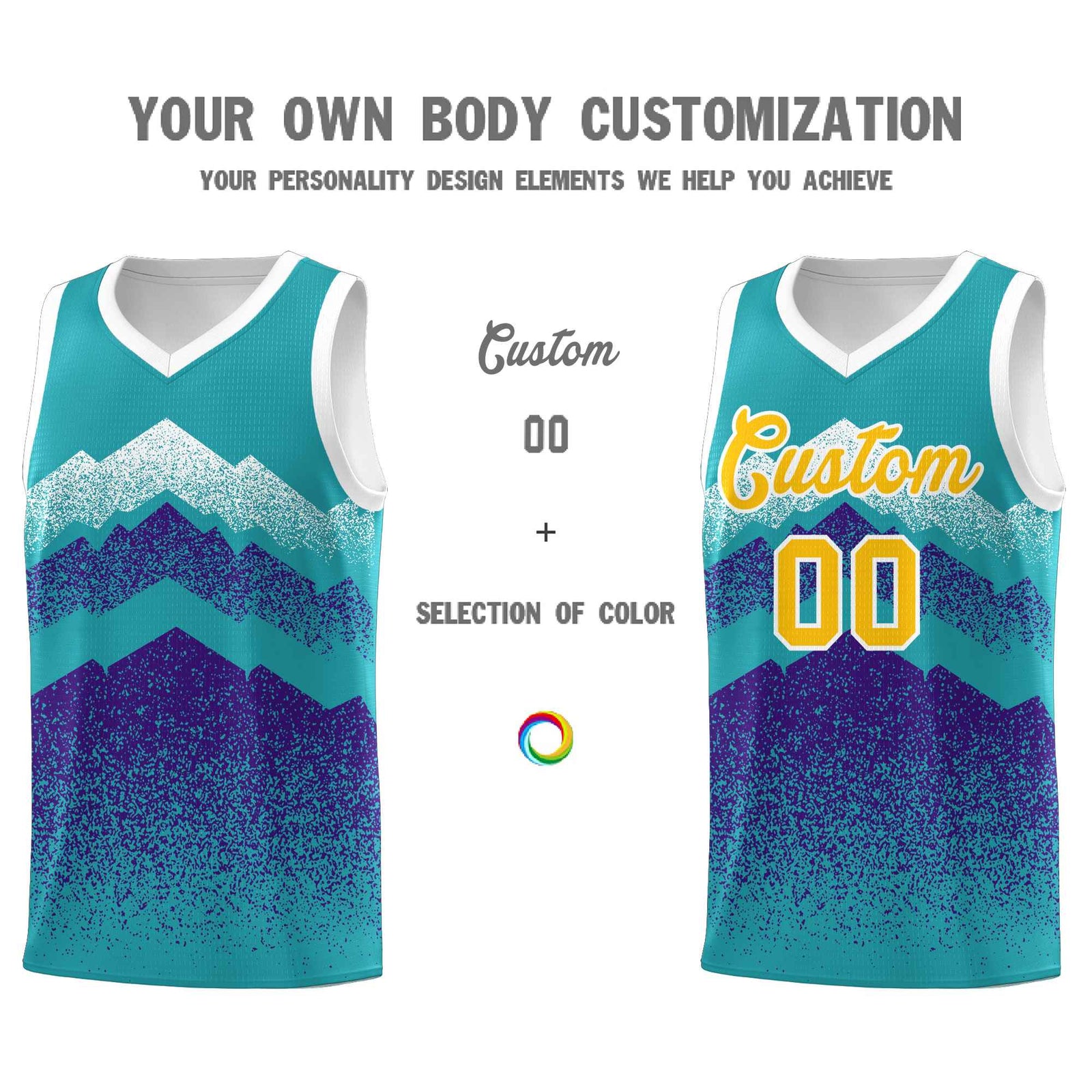 Personalized Youth Basketball Jerseys   Aqua Purple Gradient Mountain Design Uniforms