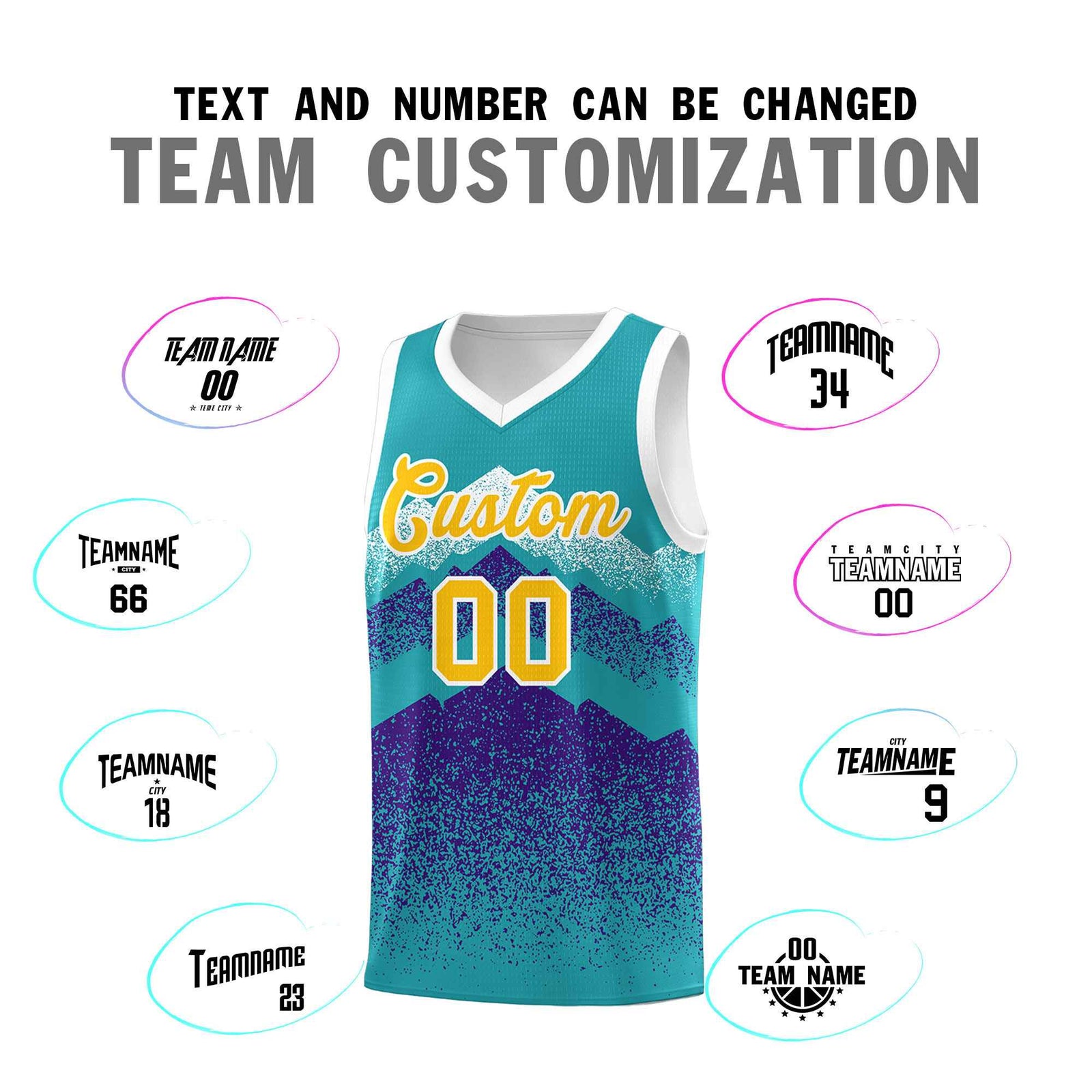 Personalized Youth Basketball Jerseys   Aqua Purple Gradient Mountain Design Uniforms