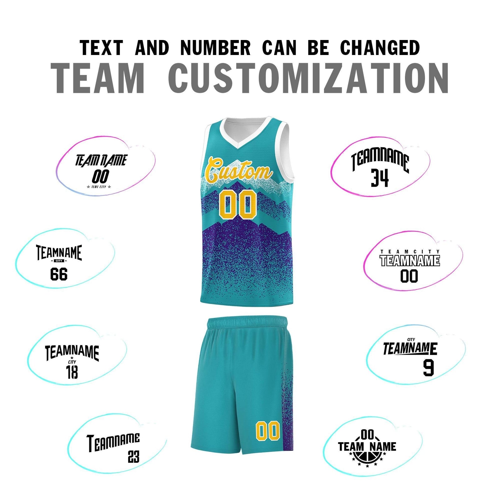 Personalized Youth Basketball Jerseys   Aqua Purple Gradient Mountain Design Uniforms