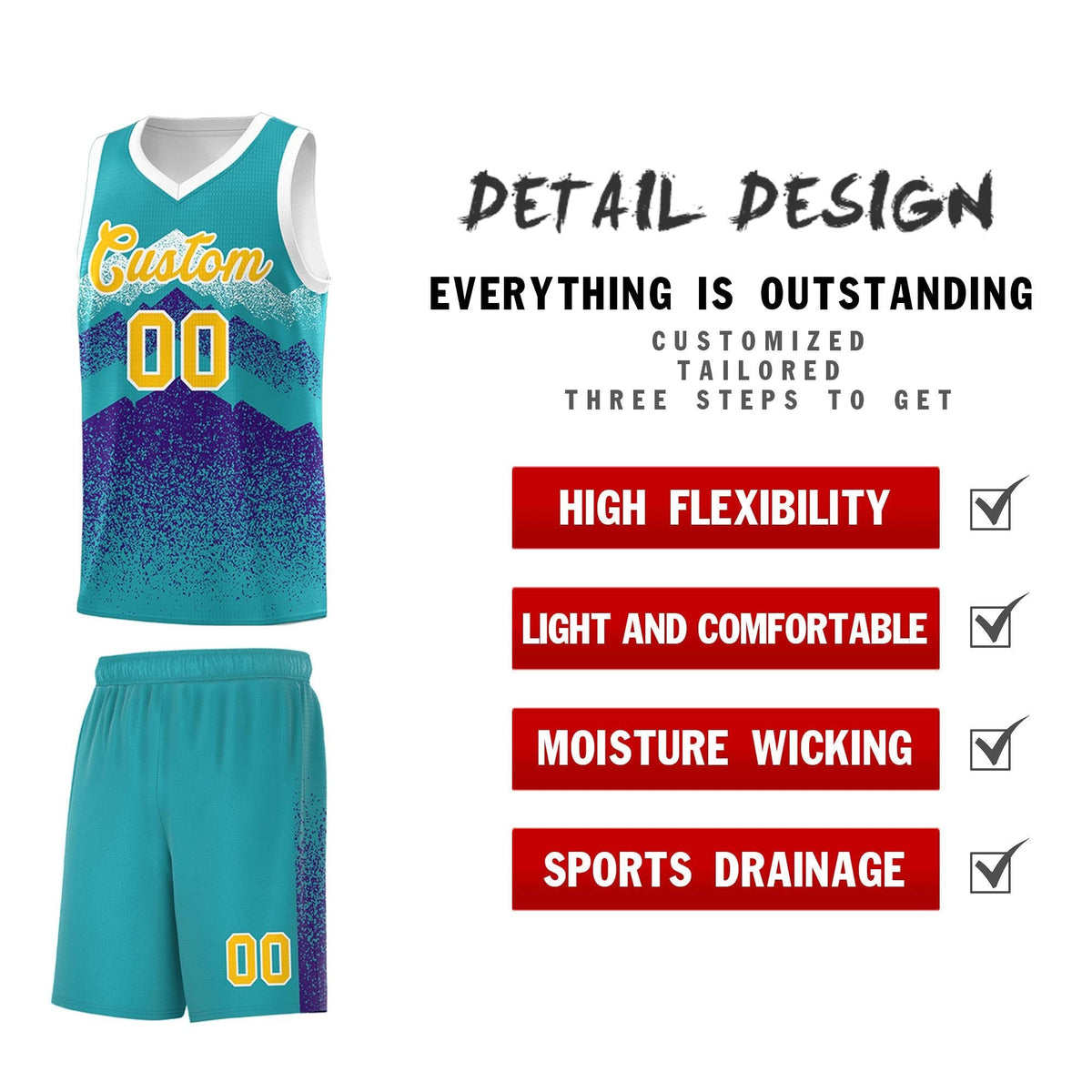 Personalized Youth Basketball Jerseys   Aqua Purple Gradient Mountain Design Uniforms