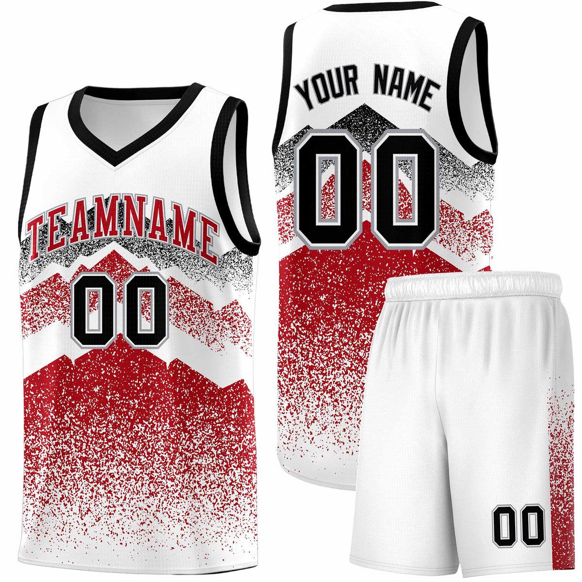 Personalized Youth Basketball Jerseys   White Red Gradient Mountain Design Uniforms