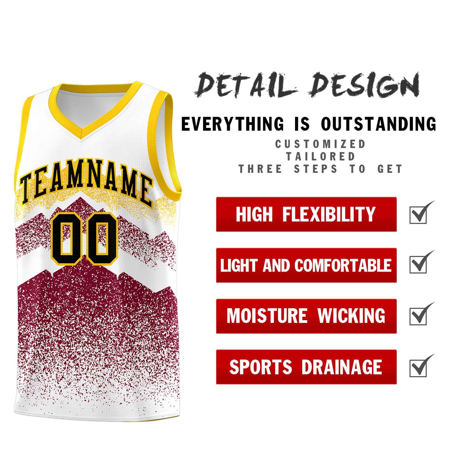 Personalized Youth Basketball Jerseys   White Crimson Gradient Mountain Design Uniforms
