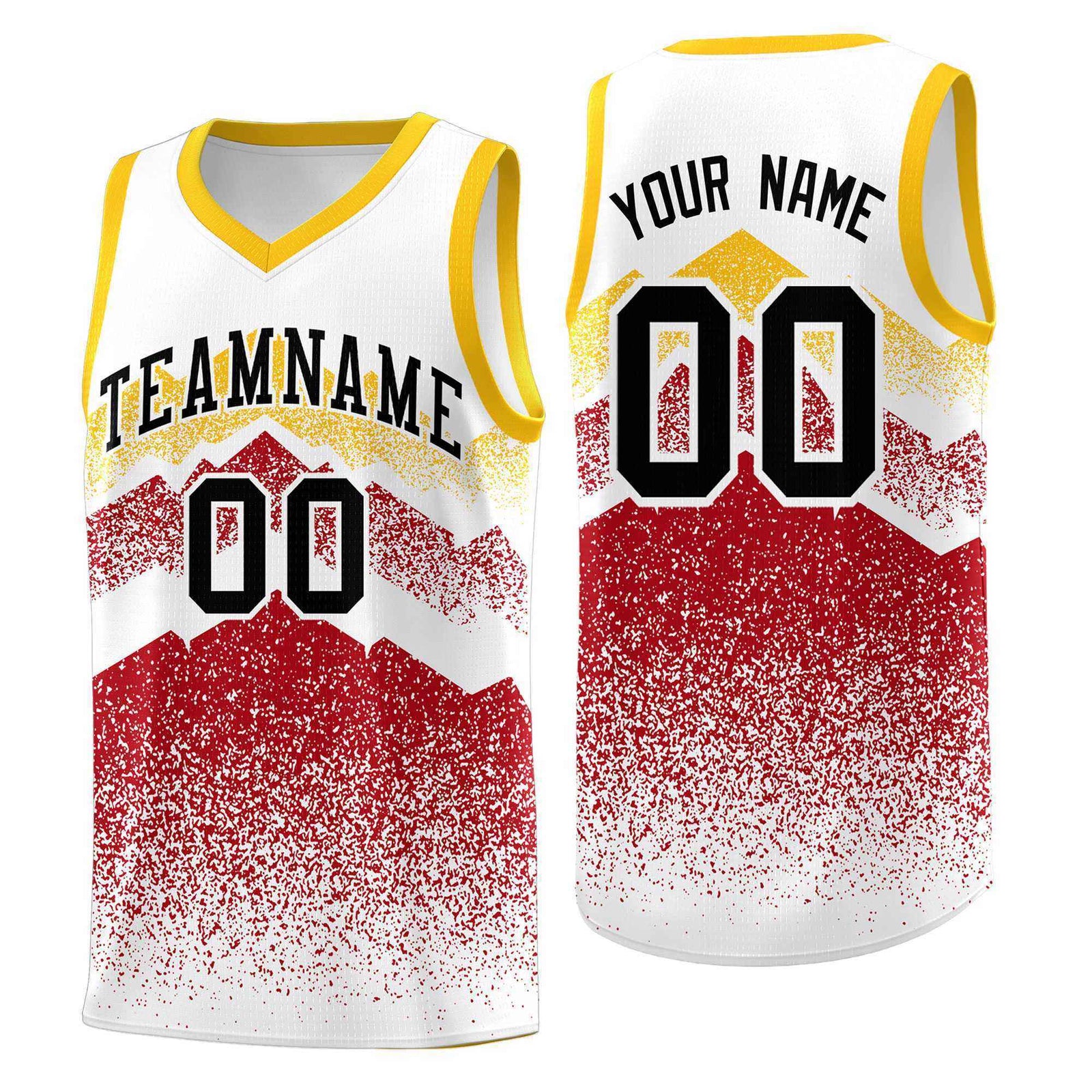 Custom Youth Basketball Jerseys White Red Gradient Mountain Design Uniforms