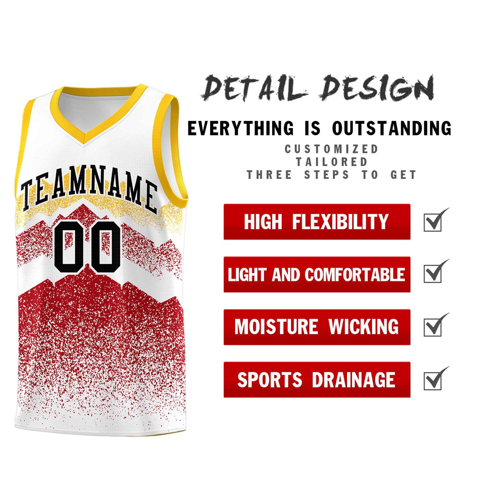 Custom Youth Basketball Jerseys White Red Gradient Mountain Design Uniforms