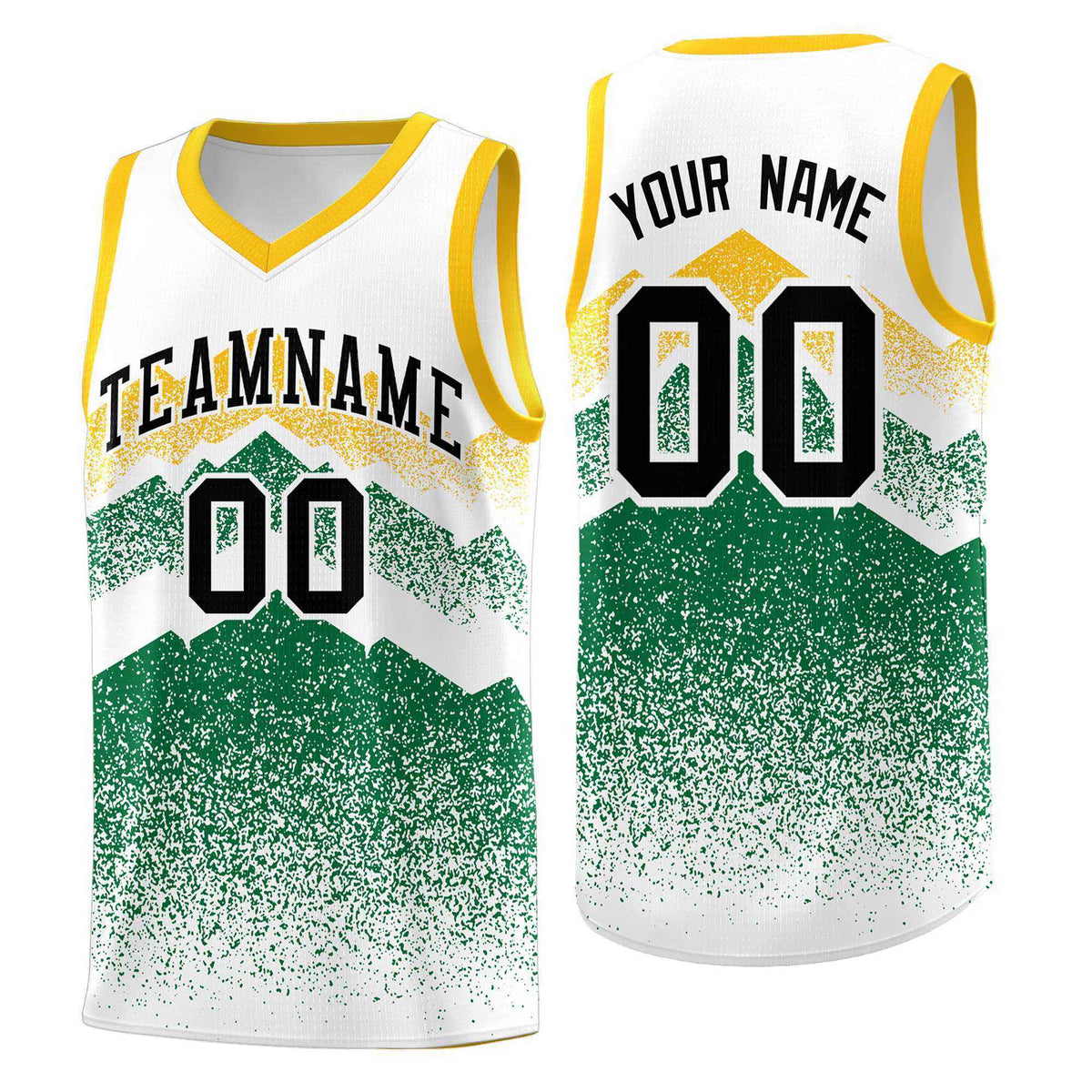 Personalized Youth Basketball Jerseys   White Kelly Green Gradient Mountain Design Uniforms