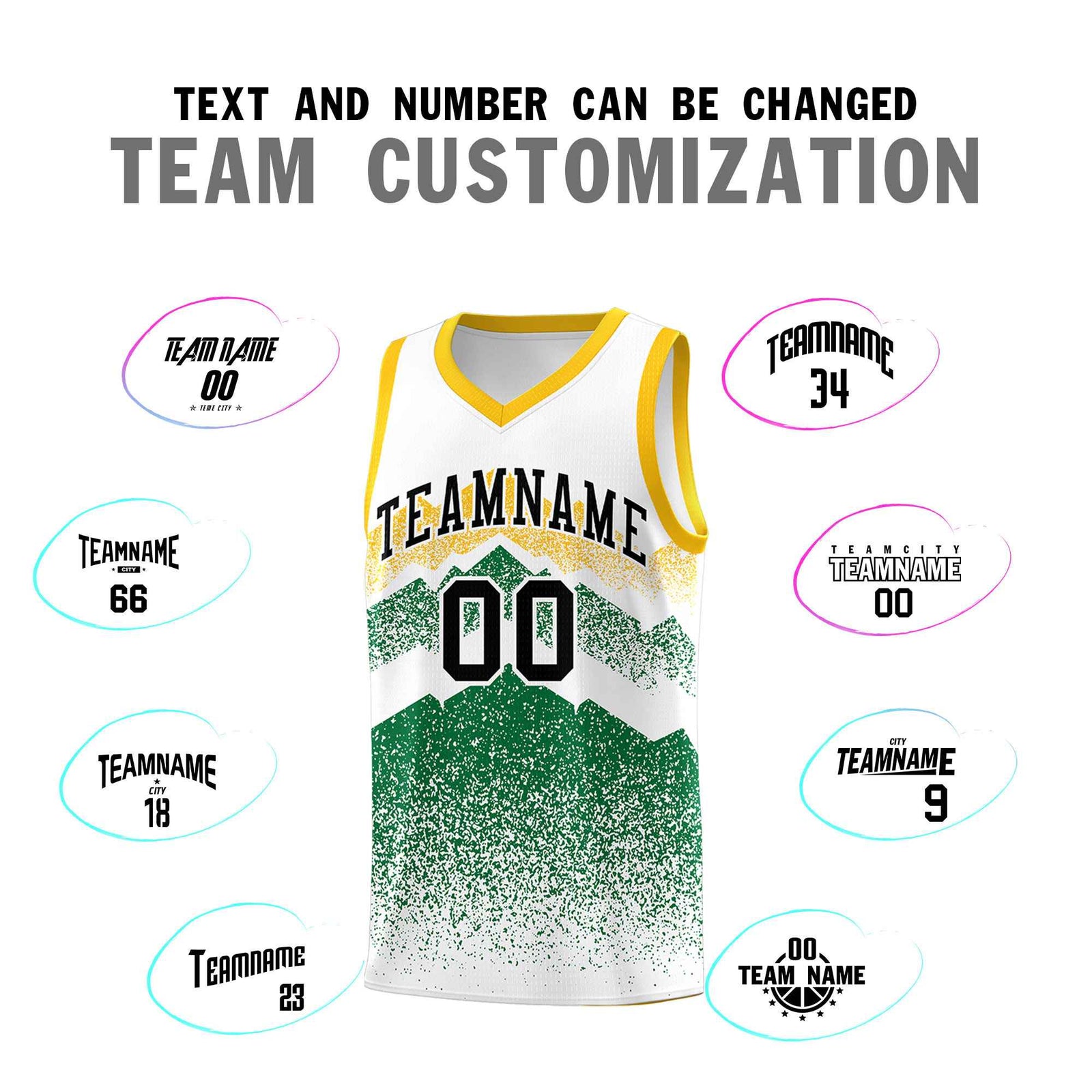 Personalized Youth Basketball Jerseys   White Kelly Green Gradient Mountain Design Uniforms