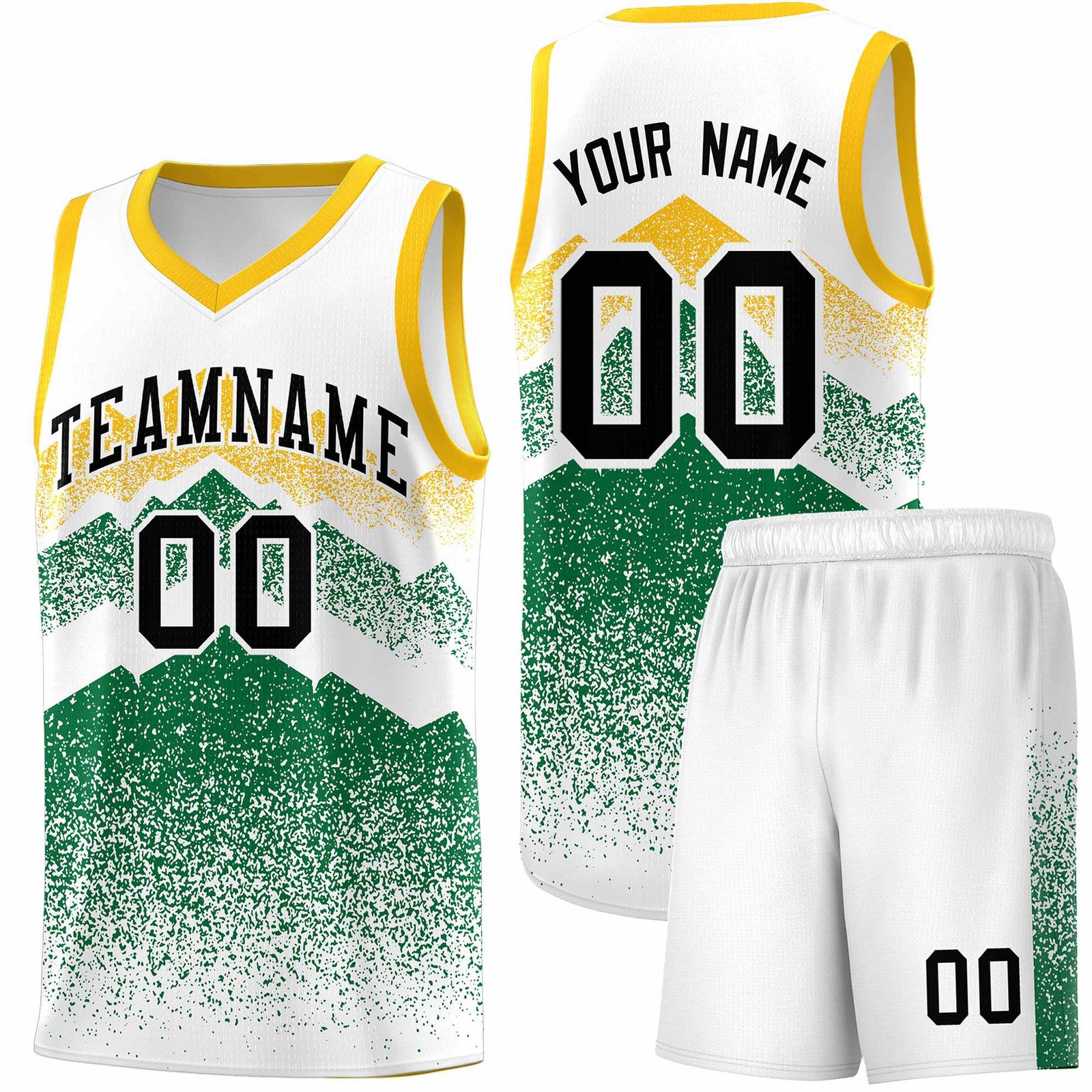 Personalized Youth Basketball Jerseys   White Kelly Green Gradient Mountain Design Uniforms