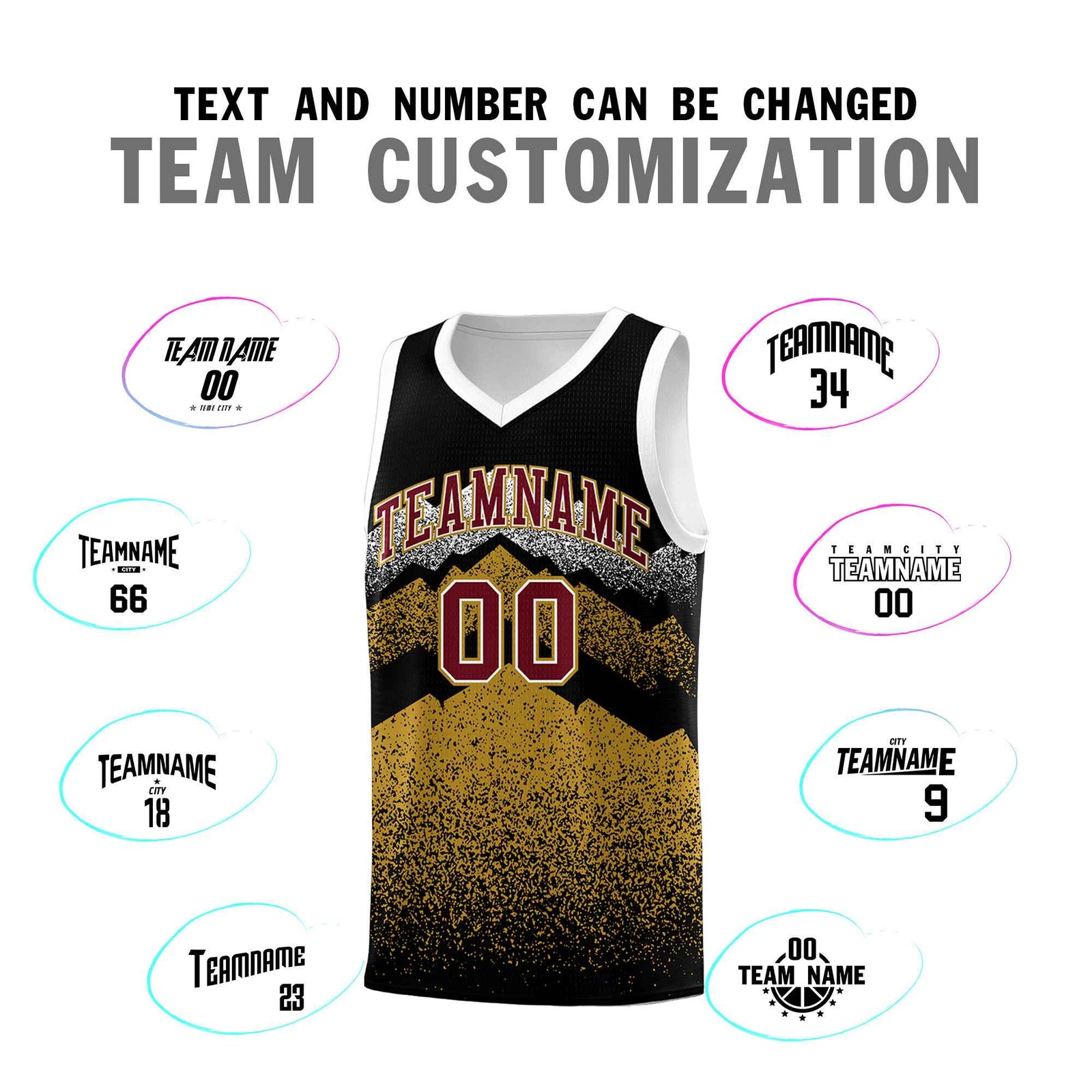 Custom Youth Basketball Jerseys Black Old Gold Gradient Mountain Design Uniforms