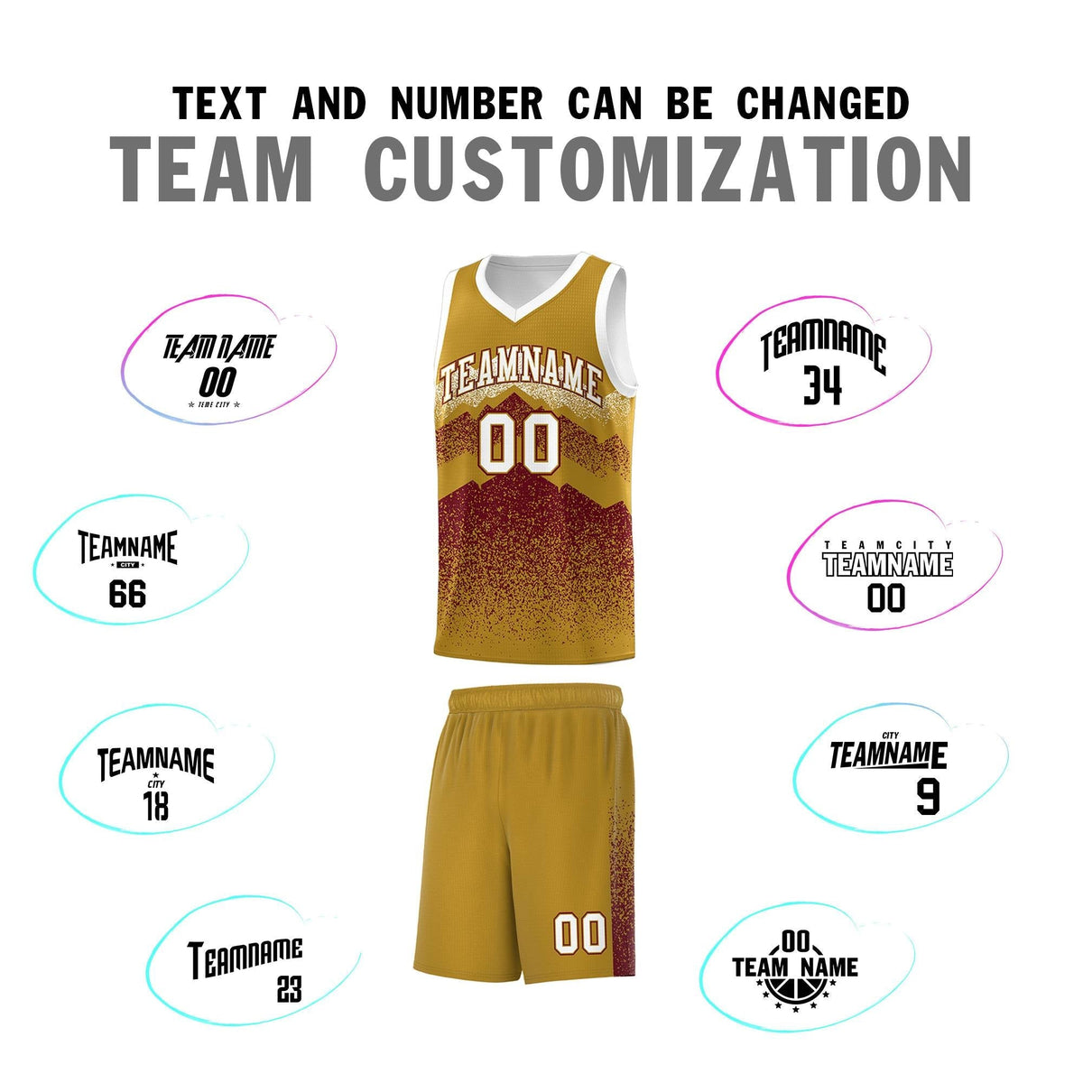 Custom Youth Basketball Jerseys Old Gold Crimson Gradient Mountain Design Uniforms