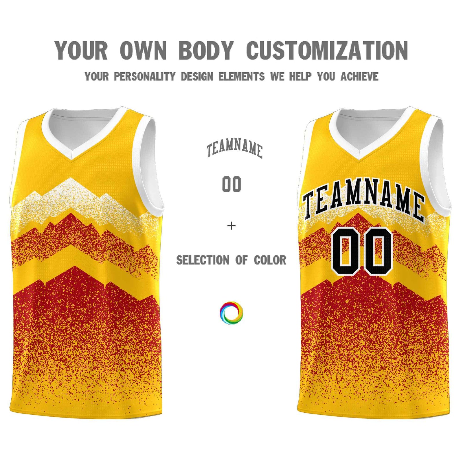 Personalized Youth Basketball Jerseys   Gold Red Gradient Mountain Design Uniforms