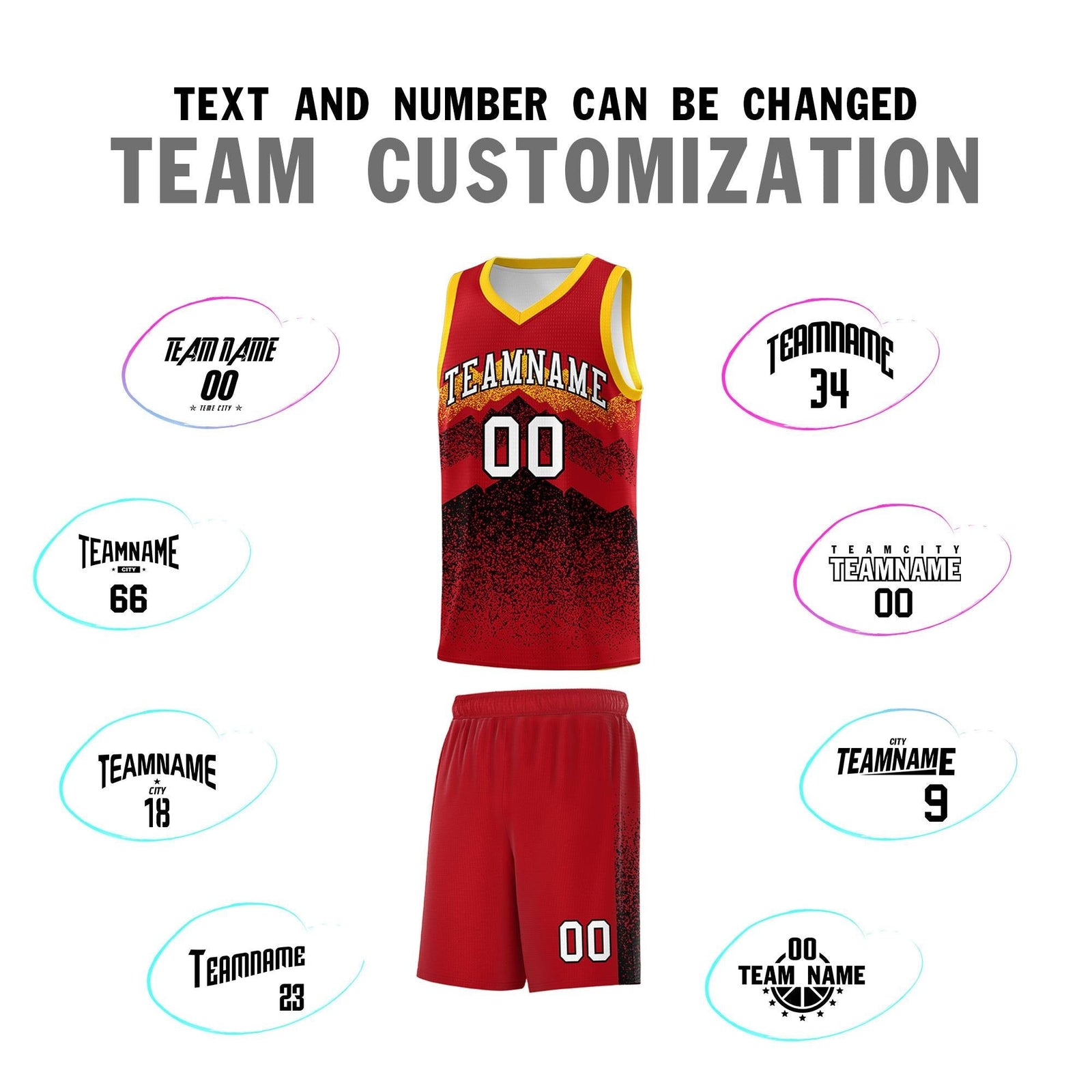 Custom Youth Basketball Jerseys Red Black Gradient Mountain Design Uniforms