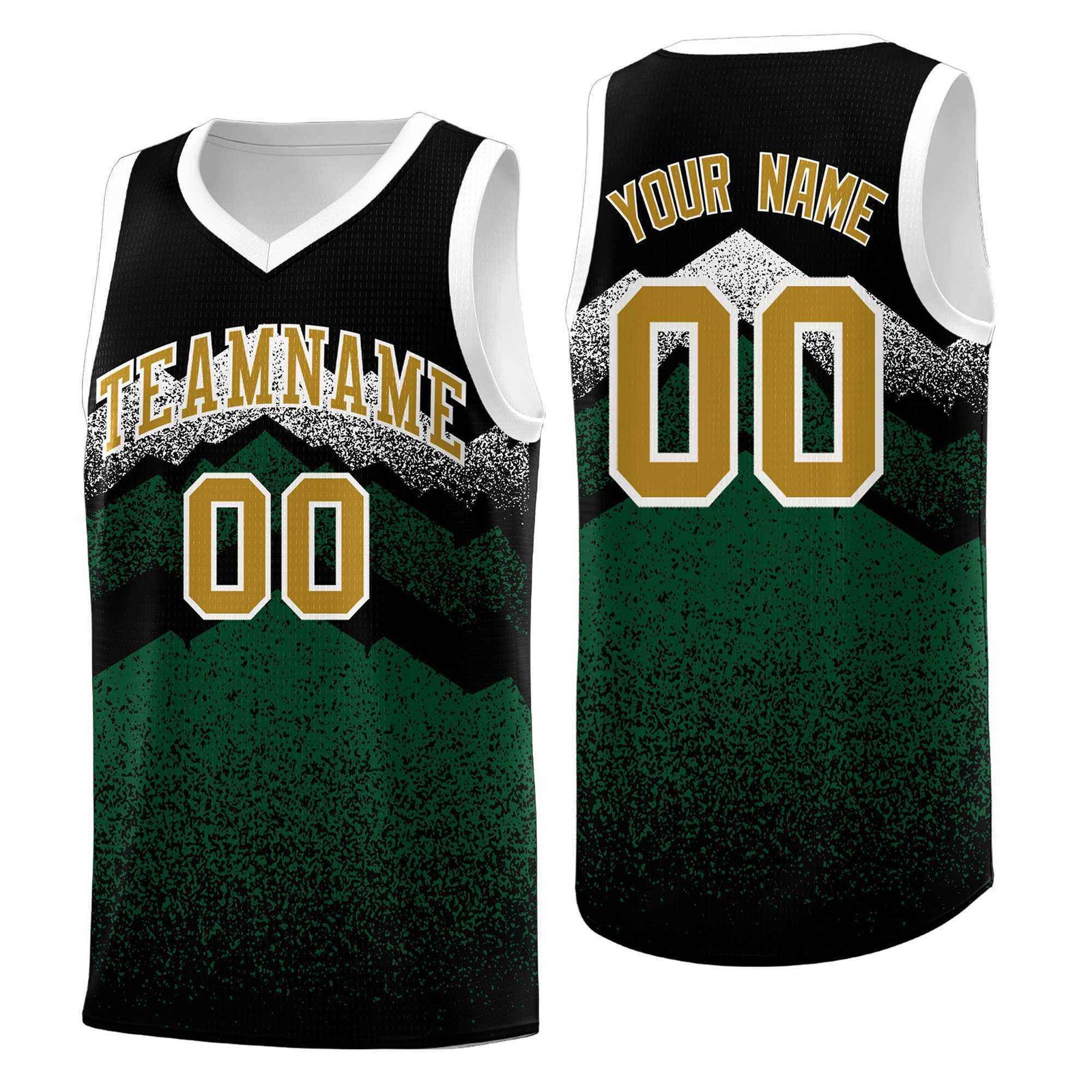Personalized Youth Basketball Jerseys   Black Green Gradient Mountain Design Uniforms