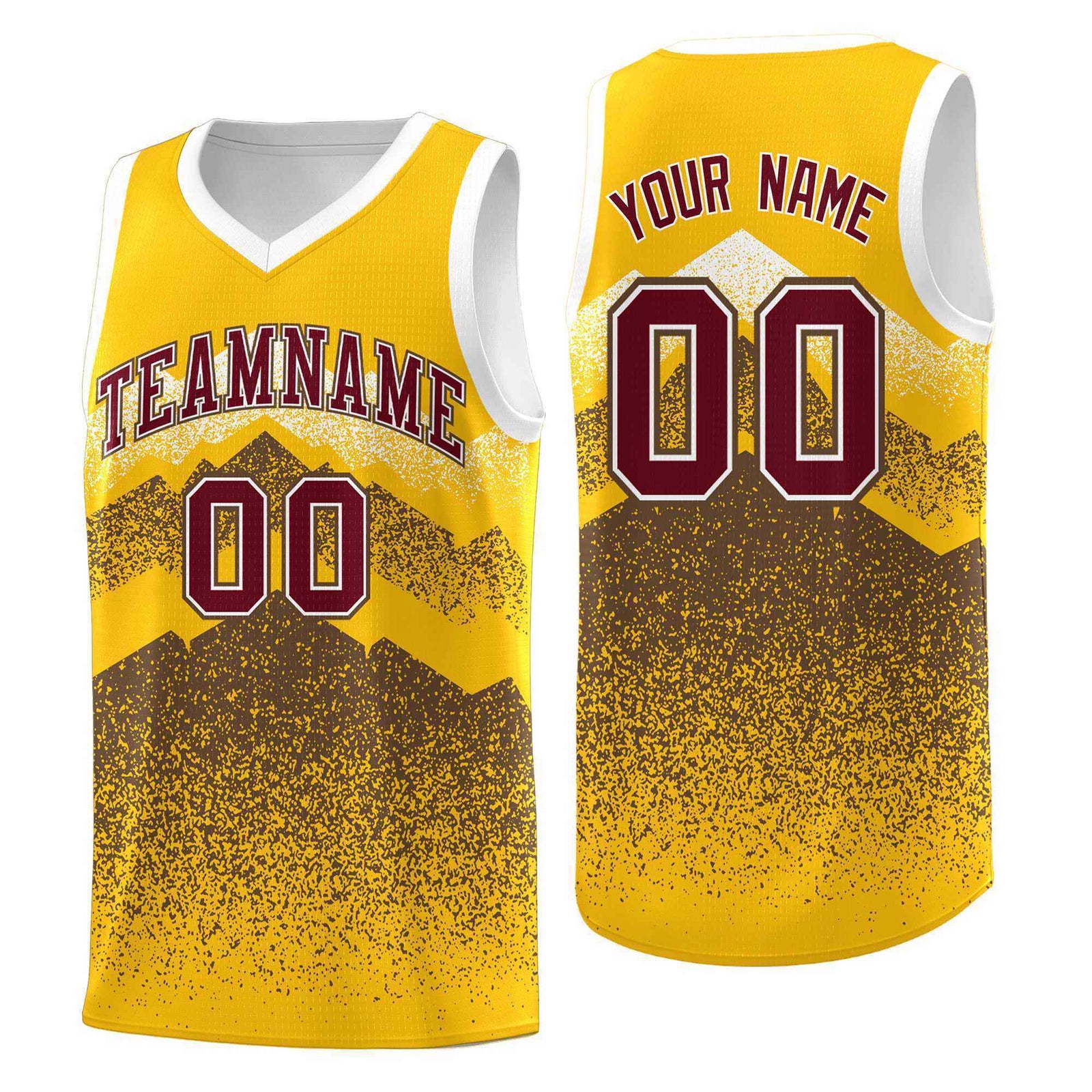 Custom Youth Basketball Jerseys Gold Coffee Gradient Mountain Design Uniforms