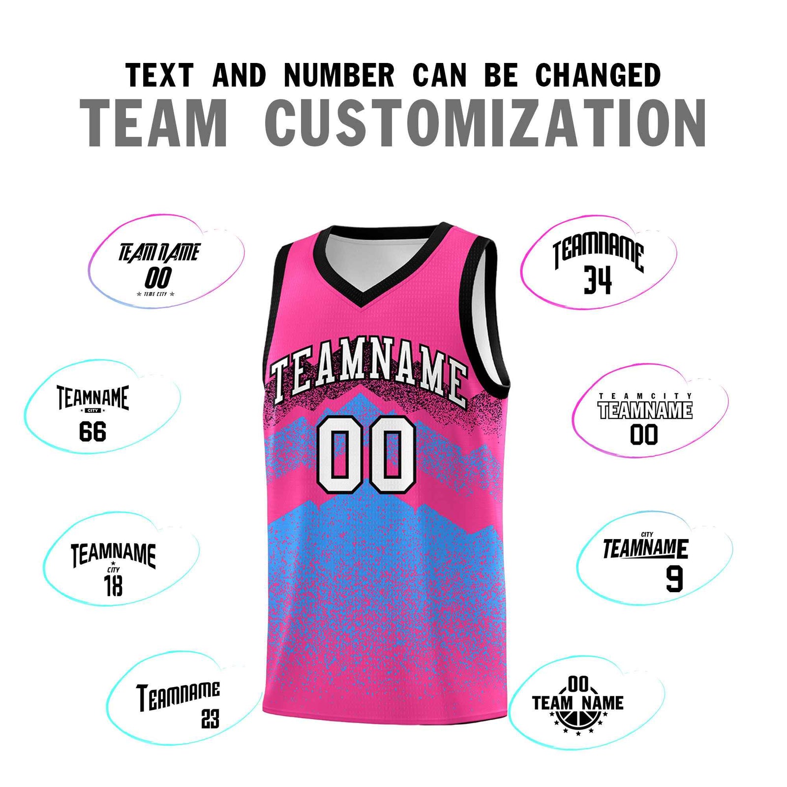 Personalized Youth Basketball Jerseys   Pink Powder Blue Gradient Mountain Design Uniforms