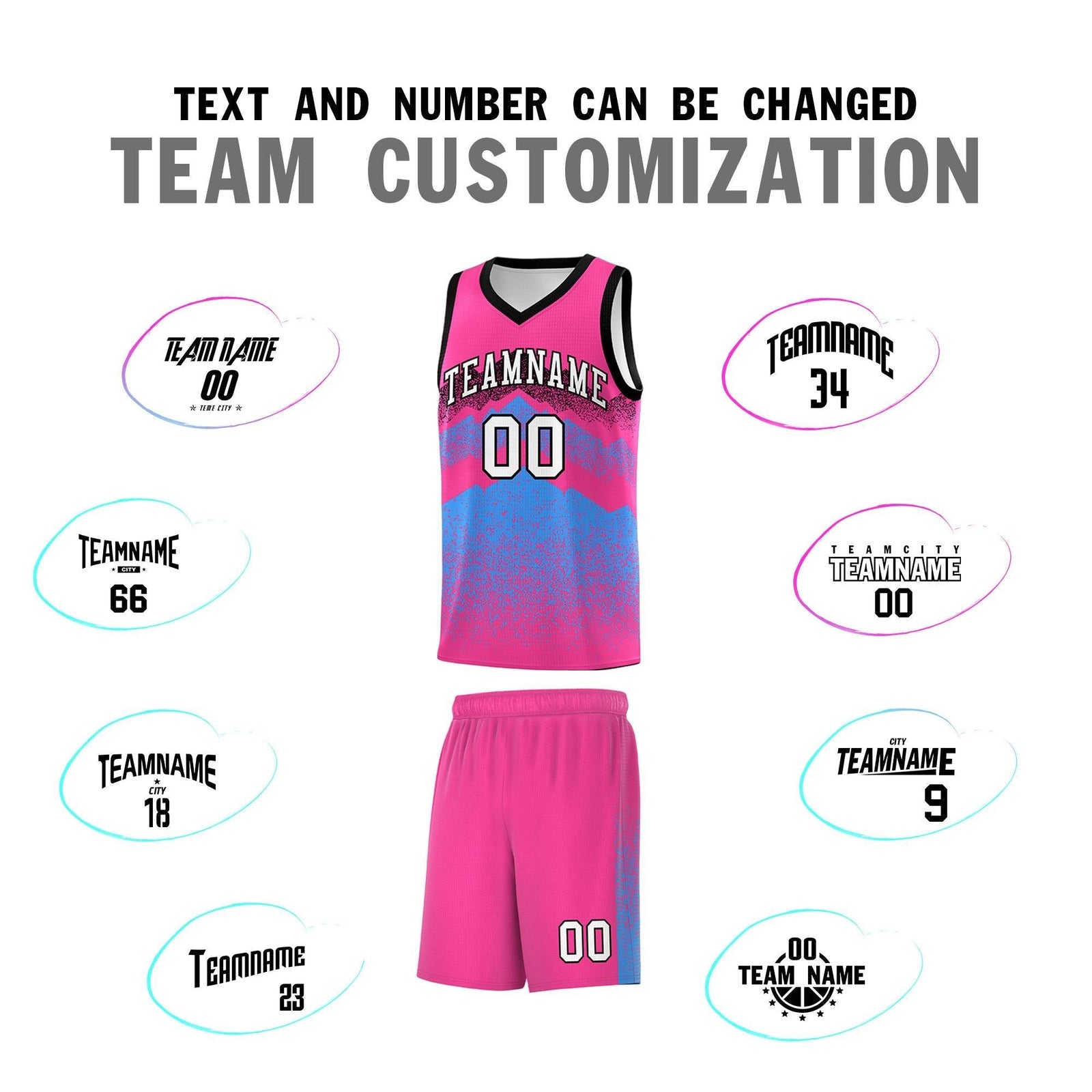 Personalized Youth Basketball Jerseys   Pink Powder Blue Gradient Mountain Design Uniforms