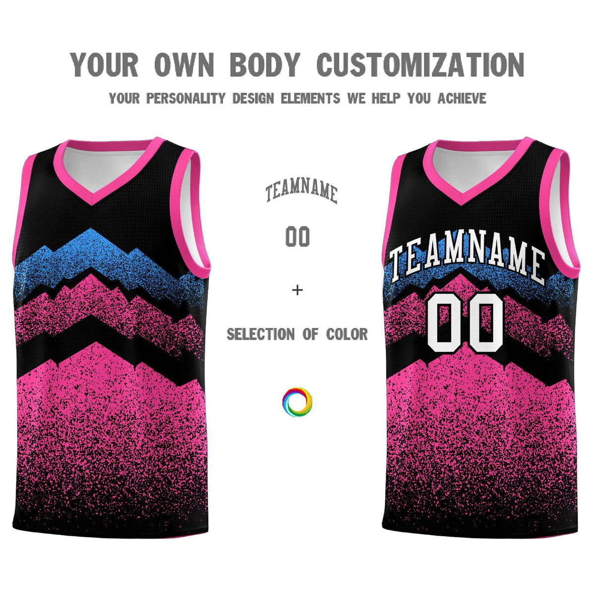 Personalized Youth Basketball Jerseys   Black Pink Gradient Mountain Design Uniforms