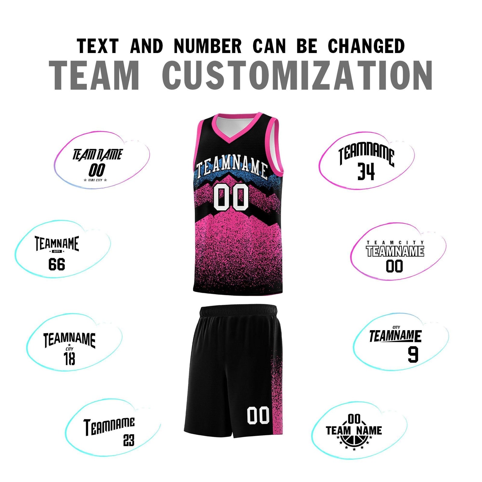 Personalized Youth Basketball Jerseys   Black Pink Gradient Mountain Design Uniforms