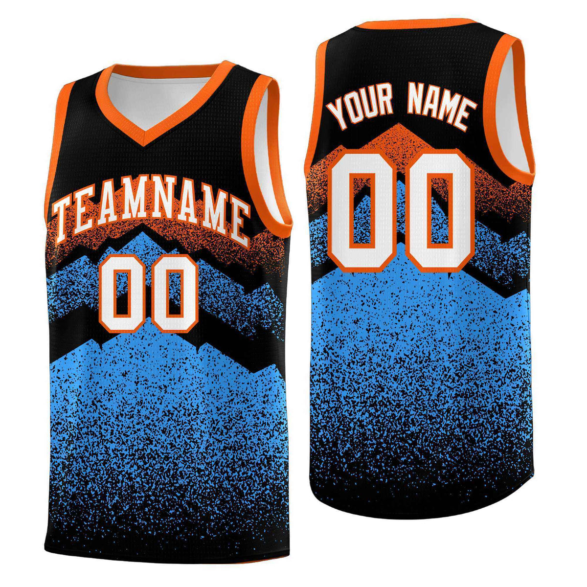 Personalized Youth Basketball Jerseys   Black Powder Blue Gradient Mountain Design Uniforms