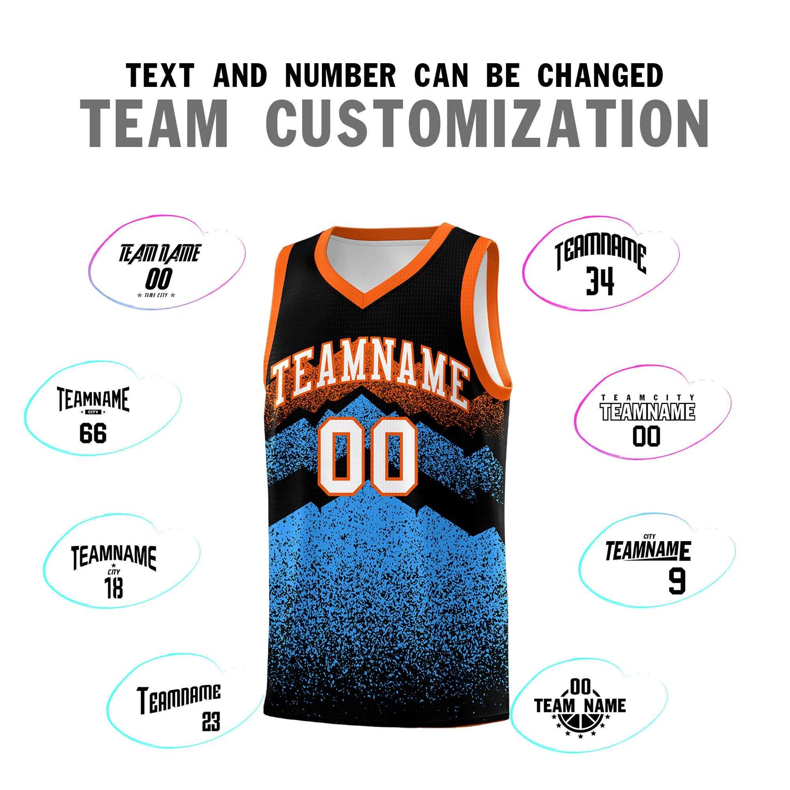 Personalized Youth Basketball Jerseys   Black Powder Blue Gradient Mountain Design Uniforms