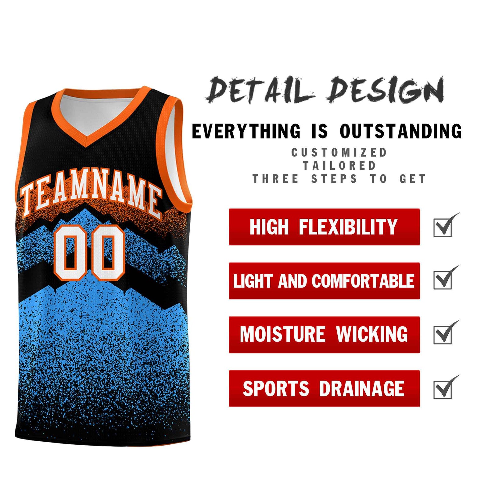 Personalized Youth Basketball Jerseys   Black Powder Blue Gradient Mountain Design Uniforms
