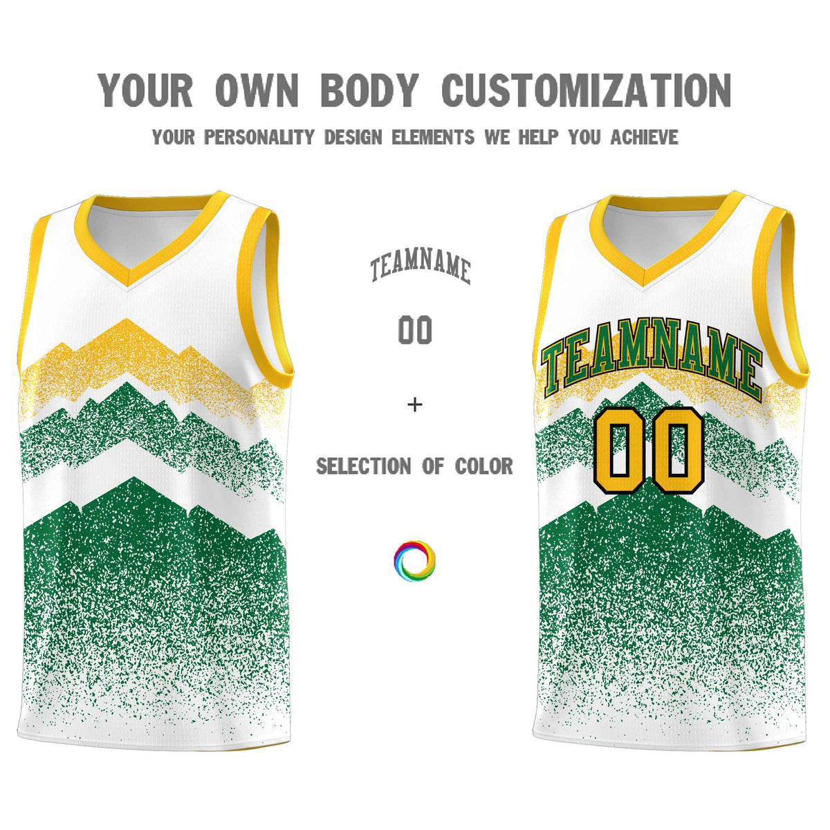 Personalized Youth Basketball Jerseys   White Kelly Green Gradient Mountain Design Uniforms