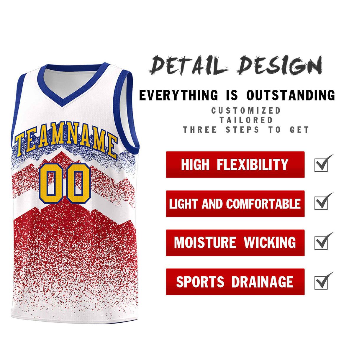 Custom Youth Basketball Jerseys White Red Gradient Mountain Design Uniforms