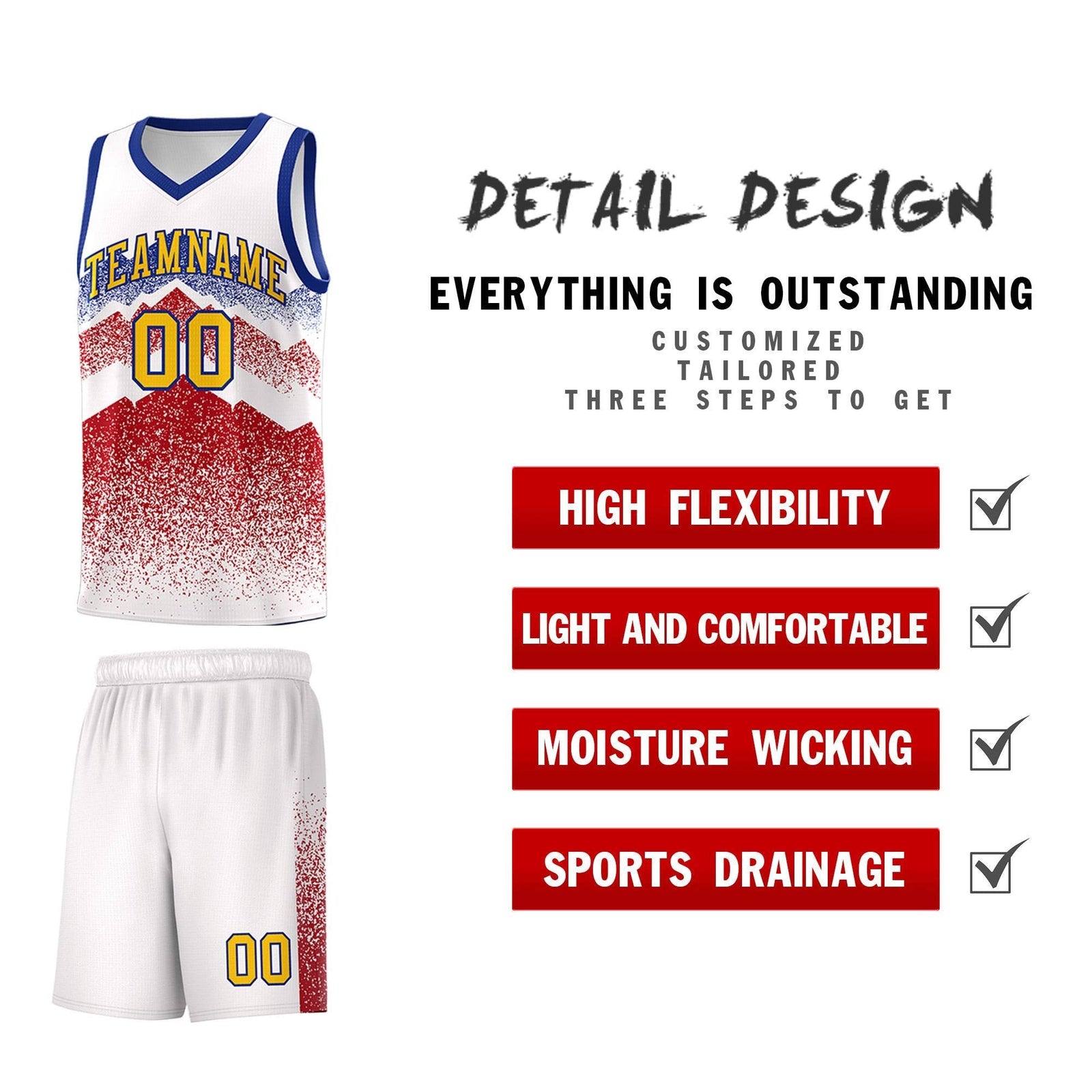 Custom Youth Basketball Jerseys White Red Gradient Mountain Design Uniforms
