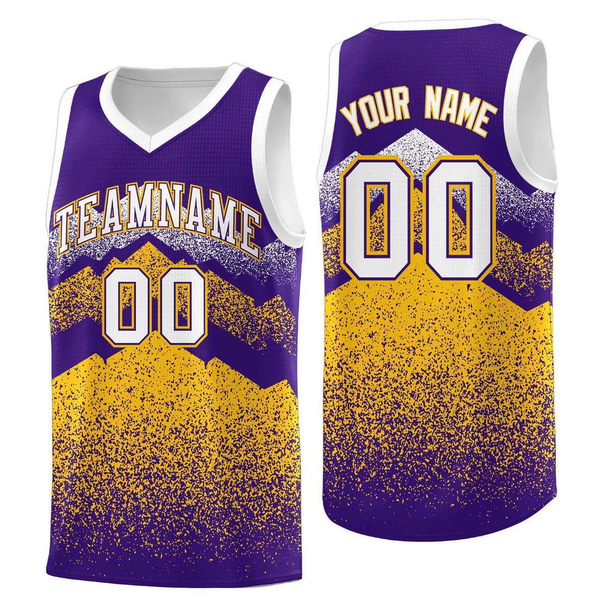 Personalized Youth Basketball Jerseys   Purple Gold Gradient Mountain Design Uniforms