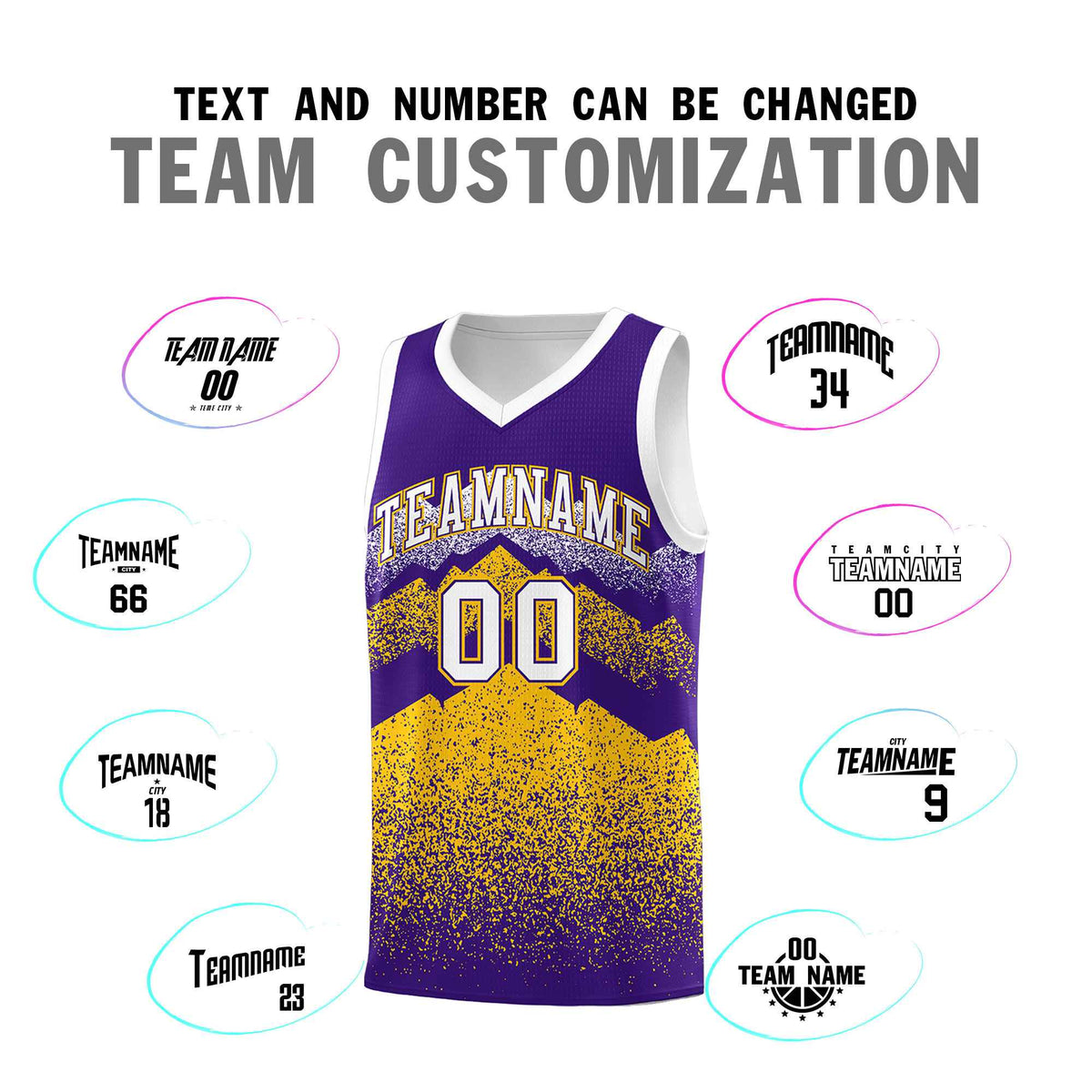 Personalized Youth Basketball Jerseys   Purple Gold Gradient Mountain Design Uniforms