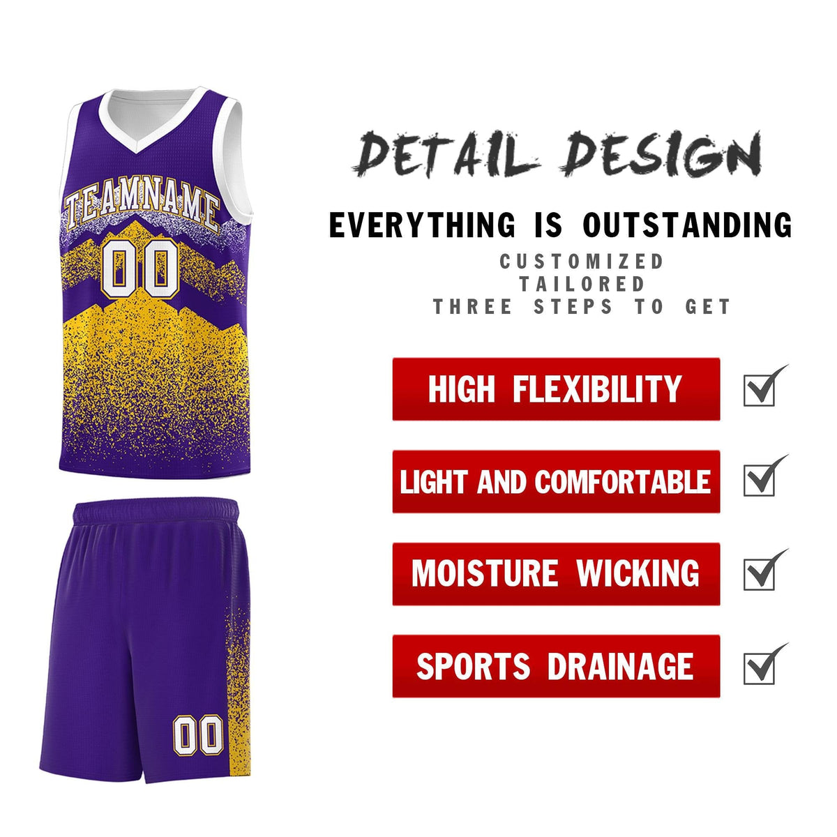 Personalized Youth Basketball Jerseys   Purple Gold Gradient Mountain Design Uniforms