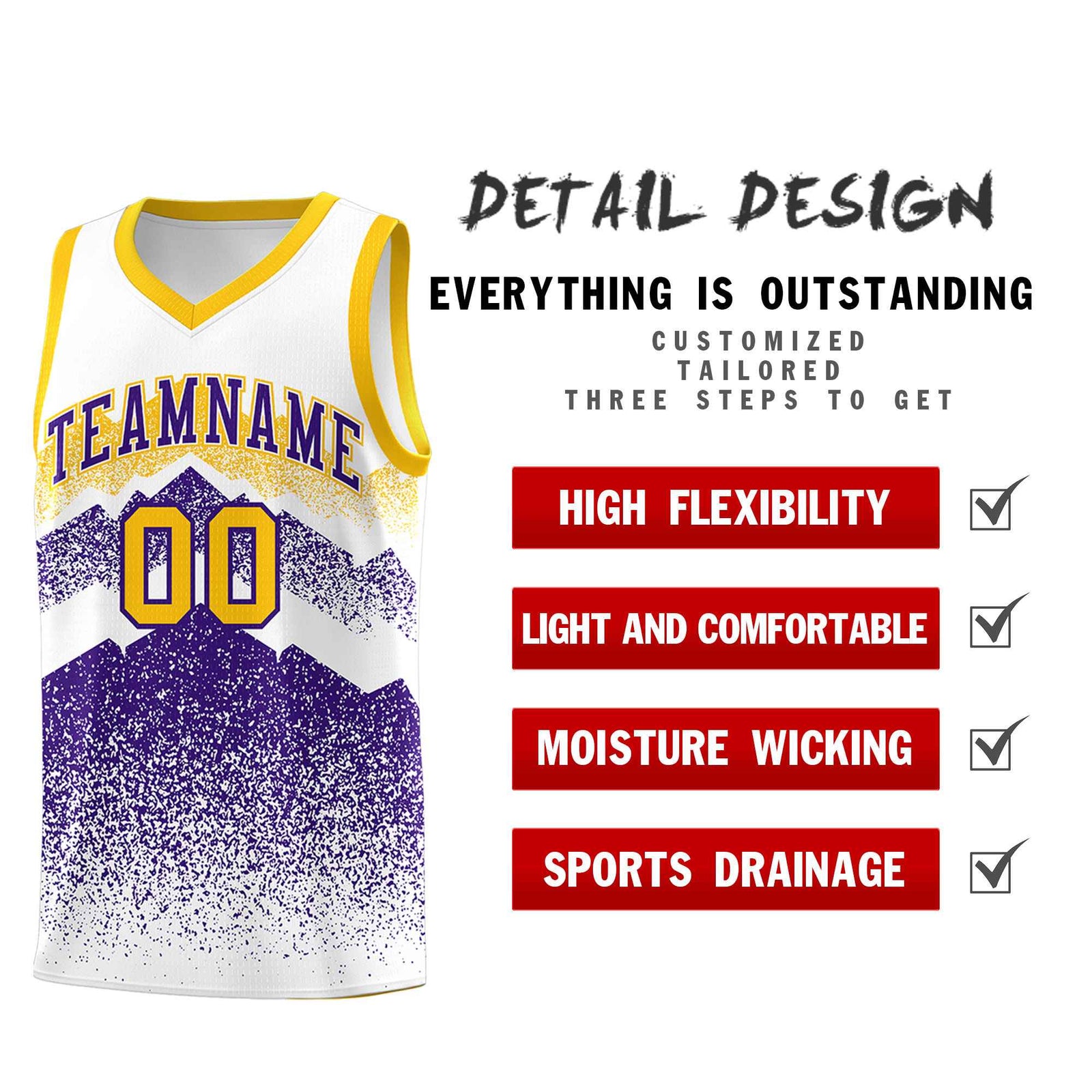 Custom Youth Basketball Jerseys White Purple Gradient Mountain Design Uniforms