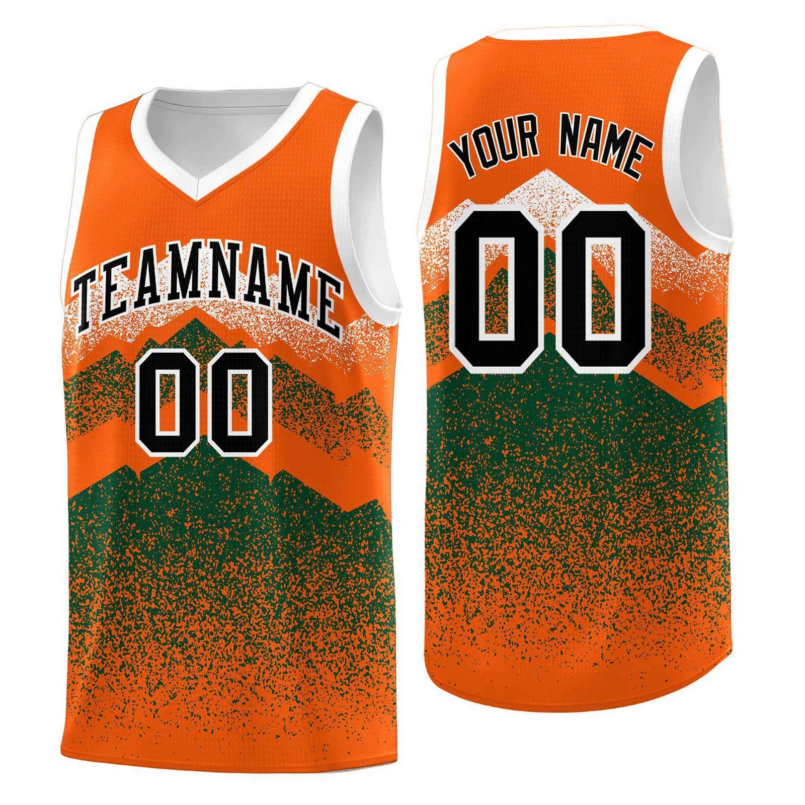 Personalized Youth Basketball Jerseys   Orange Green Gradient Mountain Design Uniforms