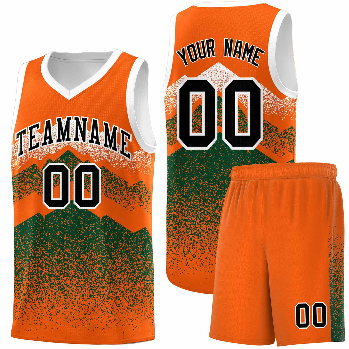 Personalized Youth Basketball Jerseys   Orange Green Gradient Mountain Design Uniforms
