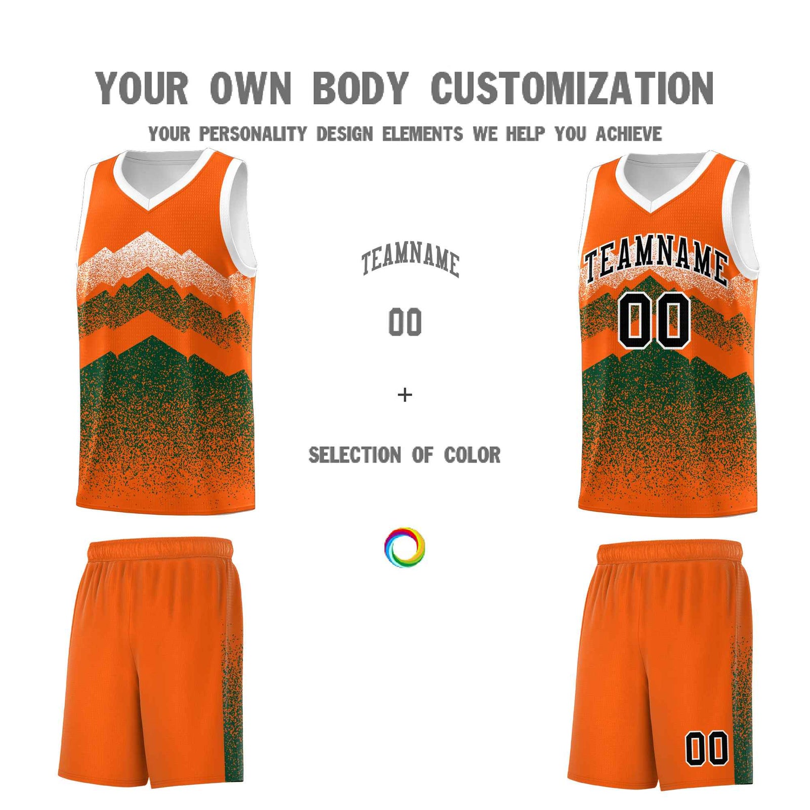 Personalized Youth Basketball Jerseys   Orange Green Gradient Mountain Design Uniforms